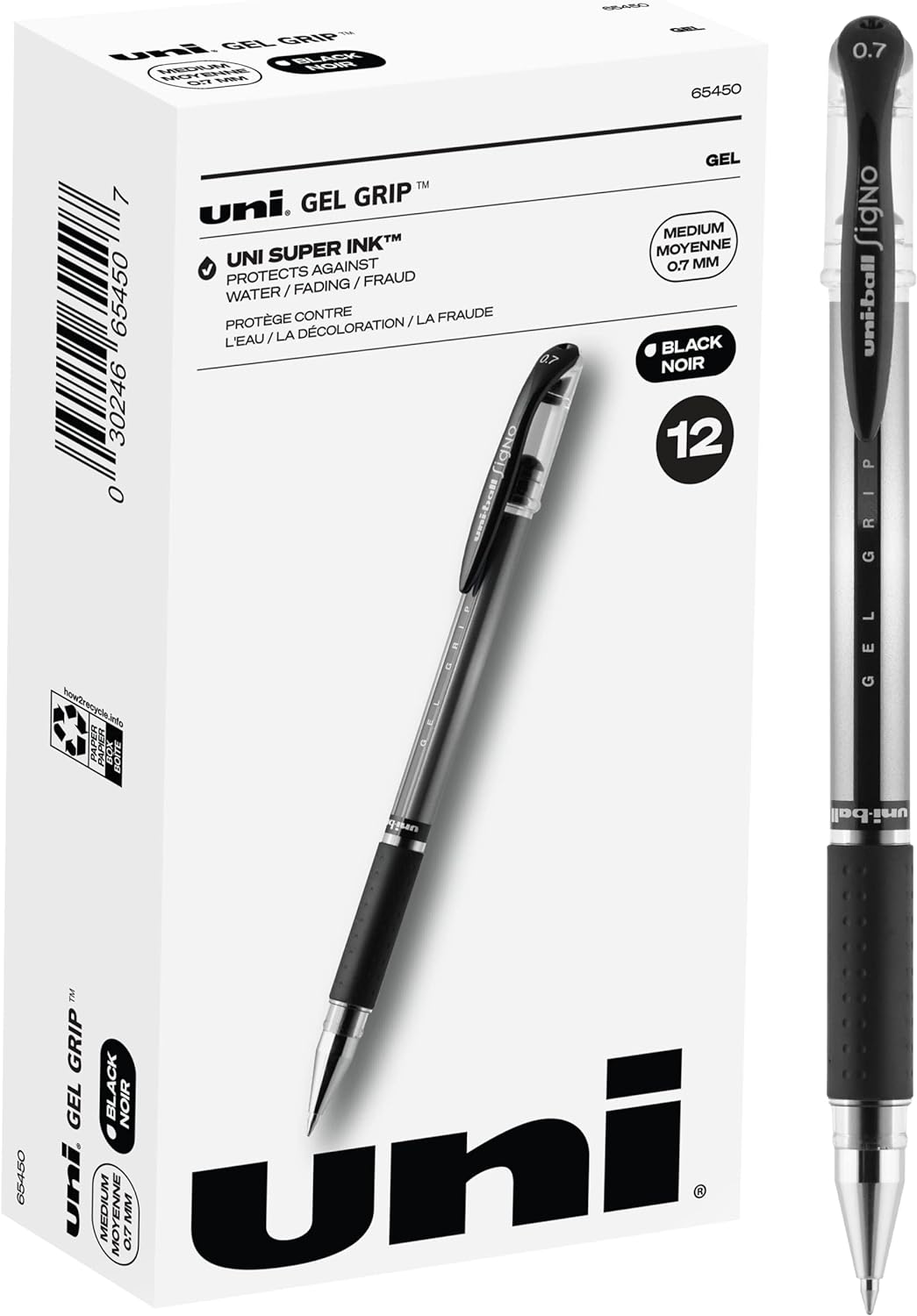 Uniball Signo Gel Grip Stick Gel Pen, 12 Black Pens, 0.7mm Medium Point Gel Pens| Office Supplies, Ink Pens, Colored Pens, Fine Point, Smooth Writing Pens, Ballpoint Pens