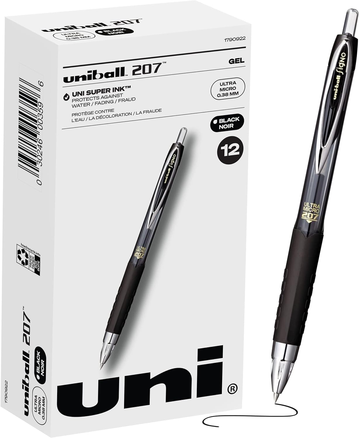 Uniball Signo 207 Gel Pen 12 Pack, 0.38mm Ultra Micro Black Pens, Gel Ink Pens | Office Supplies Sold by Uniball are Pens, Ballpoint Pen, Colored Pens, Gel Pens, Fine Point, Smooth Writing Pens