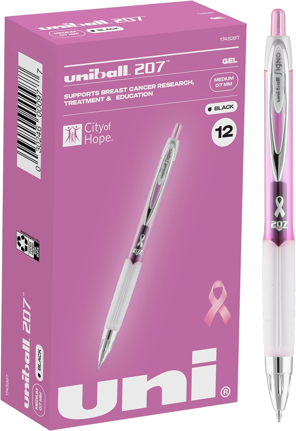 Uniball Signo 207 Pink Ribbon Gel Pen 12 Pack, 0.7mm Medium Black Pens, Gel Ink Pens | Office Supplies by Uniball are Pens, Ballpoint Pen, Colored Pens, Gel Pens, Fine Point, Smooth Writing Pens