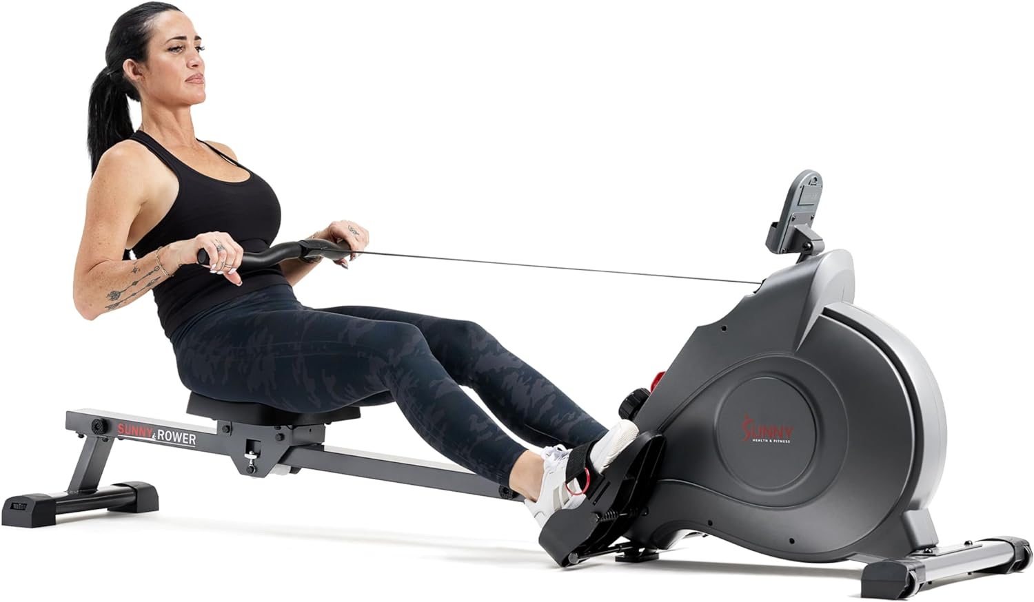 Sunny Health & Fitness Magnetic Rowing Machine with Extended Slide Rail with Optional Exclusive SunnyFit App