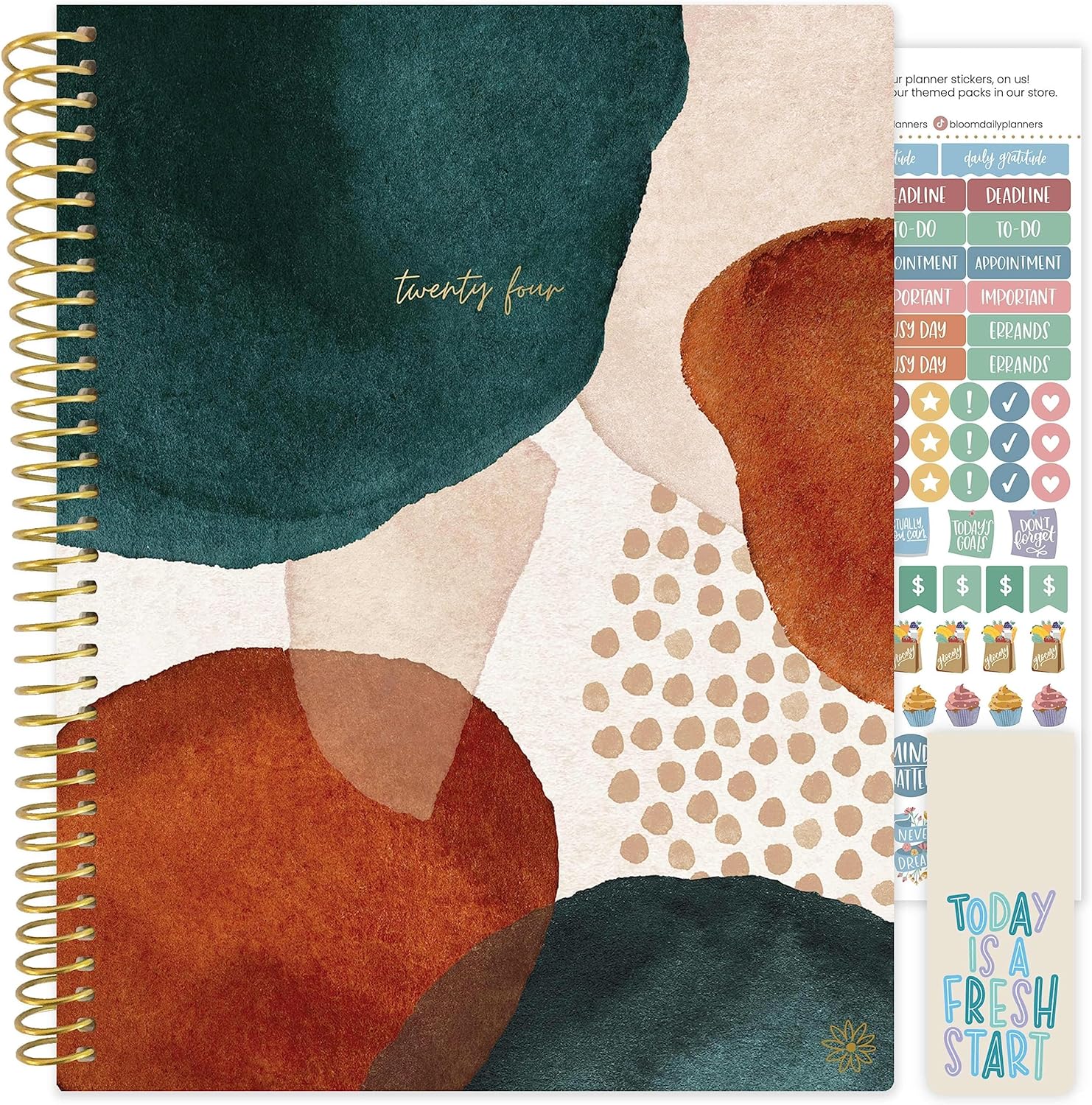 bloom daily planners 2024 (8.5 x 11) Calendar Year Day Planner (January 2024 - December 2024) - Weekly/Monthly Dated Agenda Organizer with Tabs - Earthy Abstract, Green