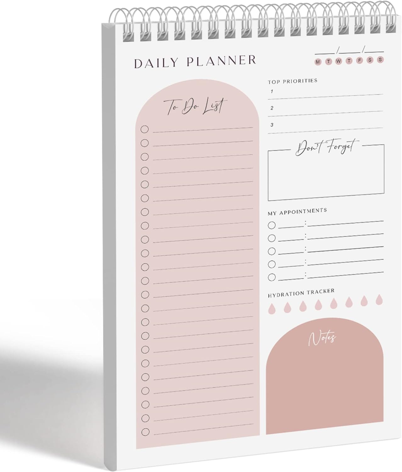 Daily Planner To Do List Notepad 60 Undated Pages,Coral,Twin-ring Spiral Bindling 6x9 Inch Desktop Daily Planning Notepad with Protective Cover,Notebook for Daily Tasks, Water Intake, Habit Tracker