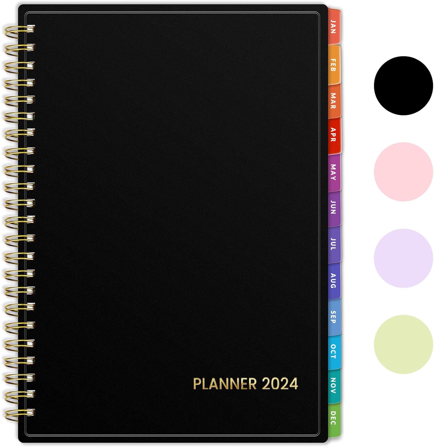 SUNEE 2024 Weekly and Monthly Planner - from January 2024 - December 2024, 6.4 x 8.3 Daily Agenda Planner with Monthly Tab, Flexible Cover, Note Pages, Pockets, Bookmark, Spiral Binding, Black