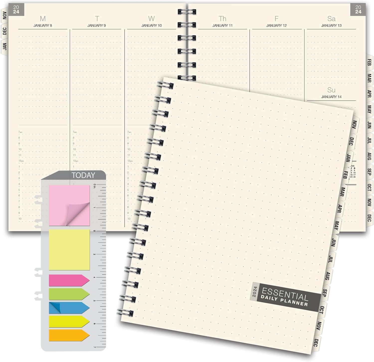 2024 Essential 7x9 Monthly & Weekly Planner with Tabs - 14 Months (November 2023 Through December 2024) - Professional, Simple, Easy-to-Use Design. Frosted Vinyl Covers for Extra Protection