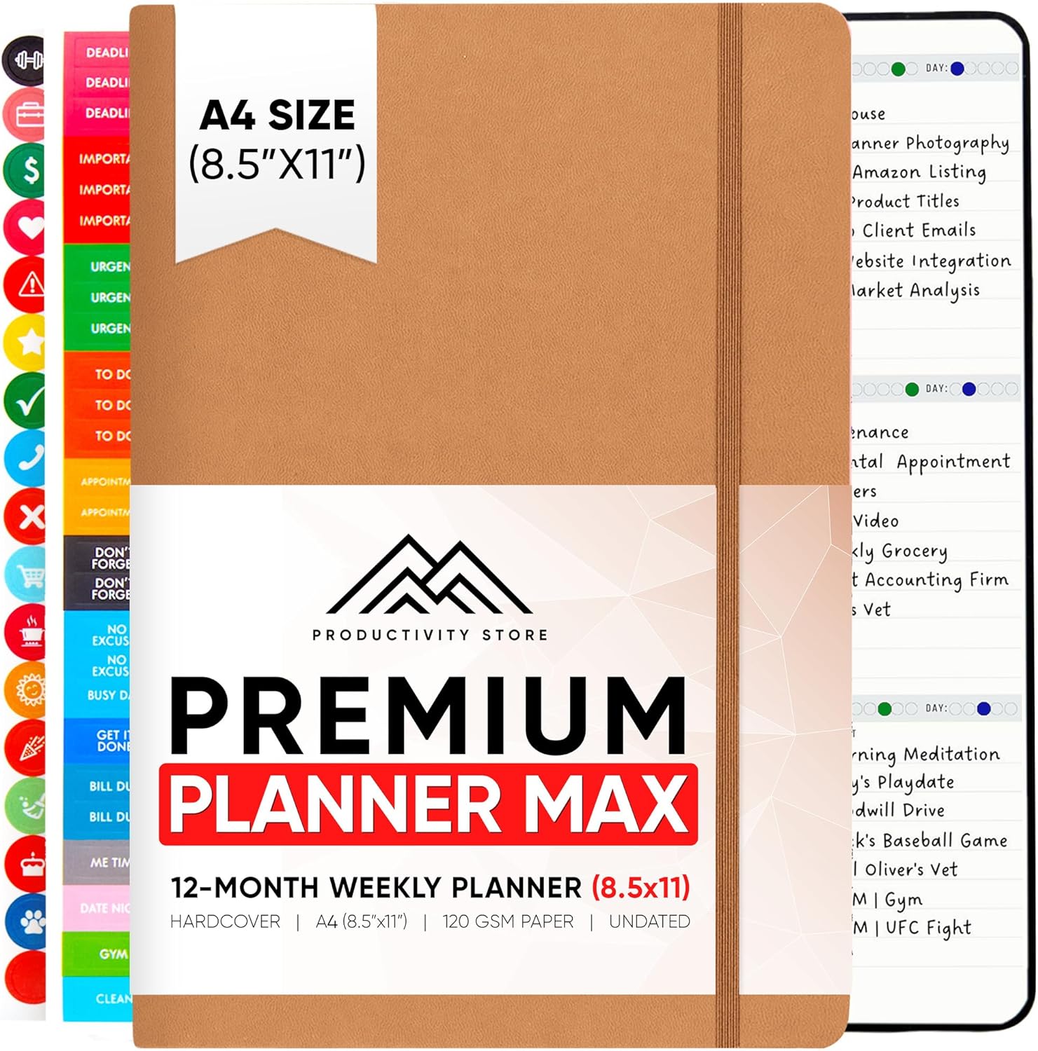 2024 Planner 8.5 x 11 Pro Max - Undated Planner 2024-2024 Calendar 12 Month Planner & Daily Planner 2024-2025 - Brown - A4 - Productivity Store