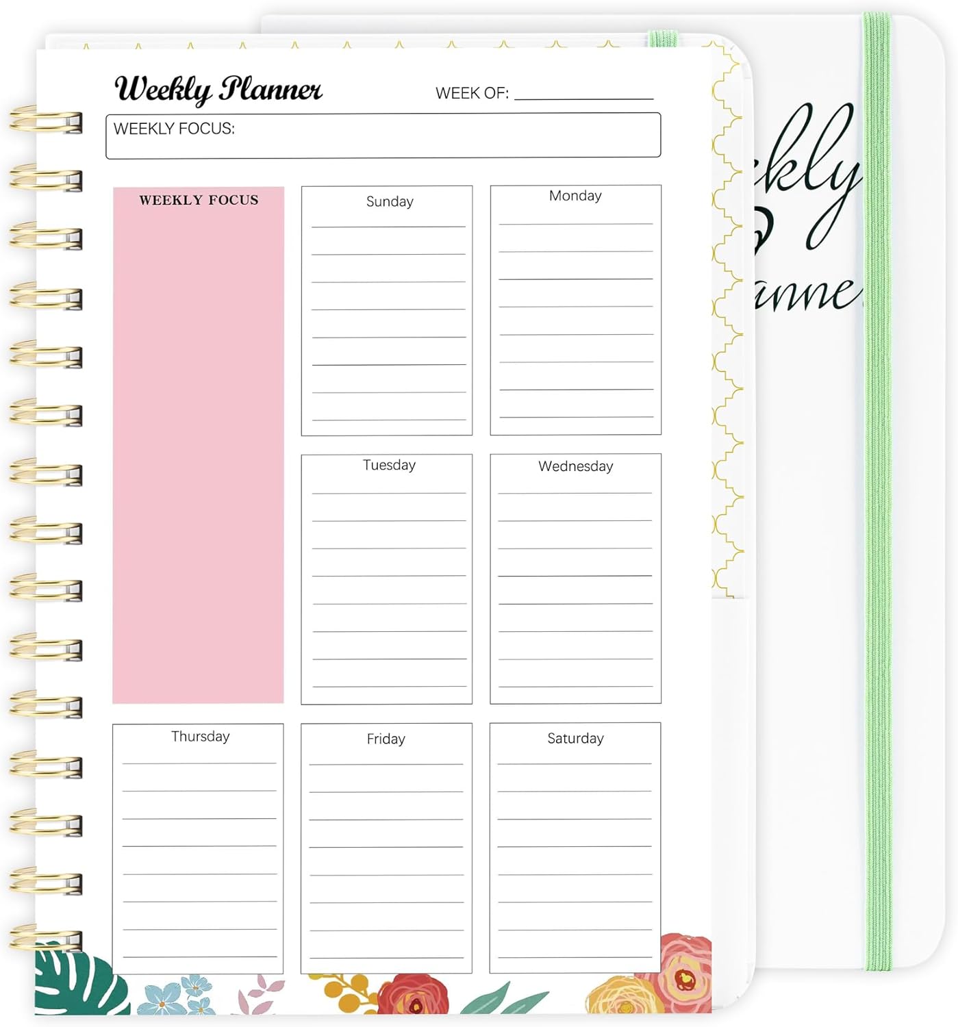 Siltamu Premium Weekly Planner Undated 6.1 x 8.5 with Spiral Bound Weekly Goals Schedule, To Do List, and Habit Tracker Journal for Men & Women - 52 Weeks of Organization - Greenery