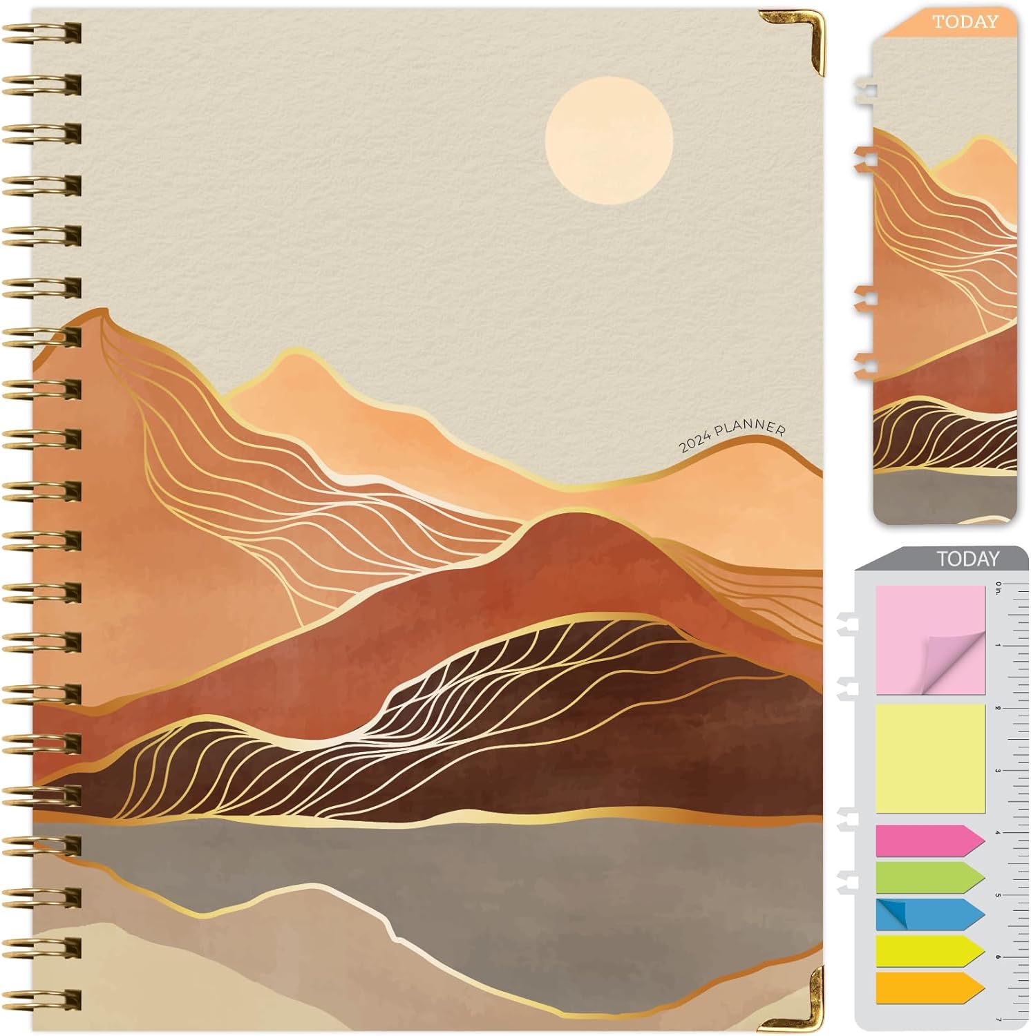 HARDCOVER 2024 Planner: (November 2023 Through December 2024) 8.5x11 Daily Weekly Monthly Planner Yearly Agenda. Bookmark, Pocket Folder and Sticky Note Set (Golden Desert)