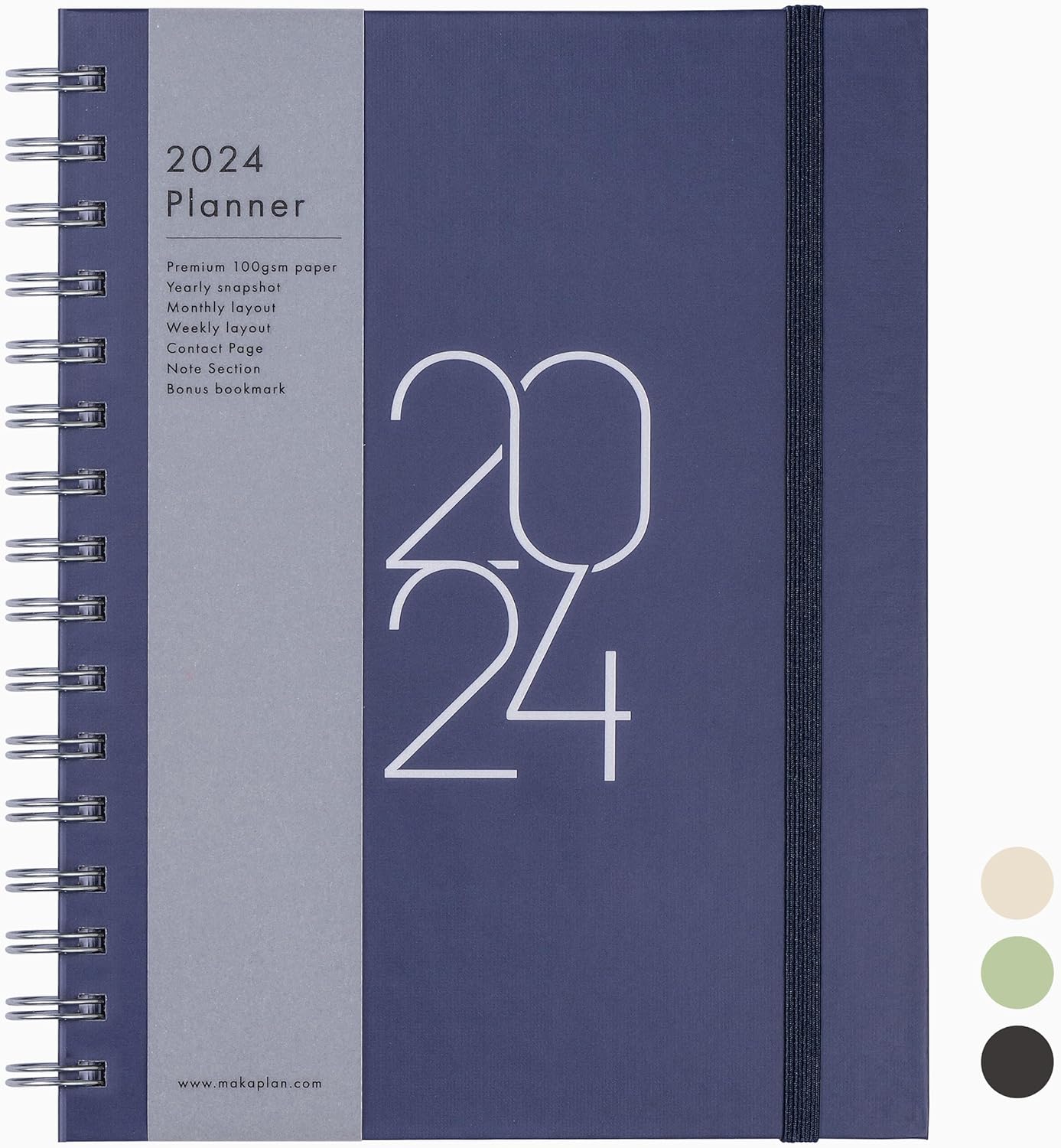 2024 Planner (Navy) - 8.5 x 6.4 Hardcover Yearly Agenda with Twin-Ring Spiral Binding - Smudge-Free Paper - Efficient Monthly, Weekly & Daily Layout - Bonus Bookmark - Elastic Closure