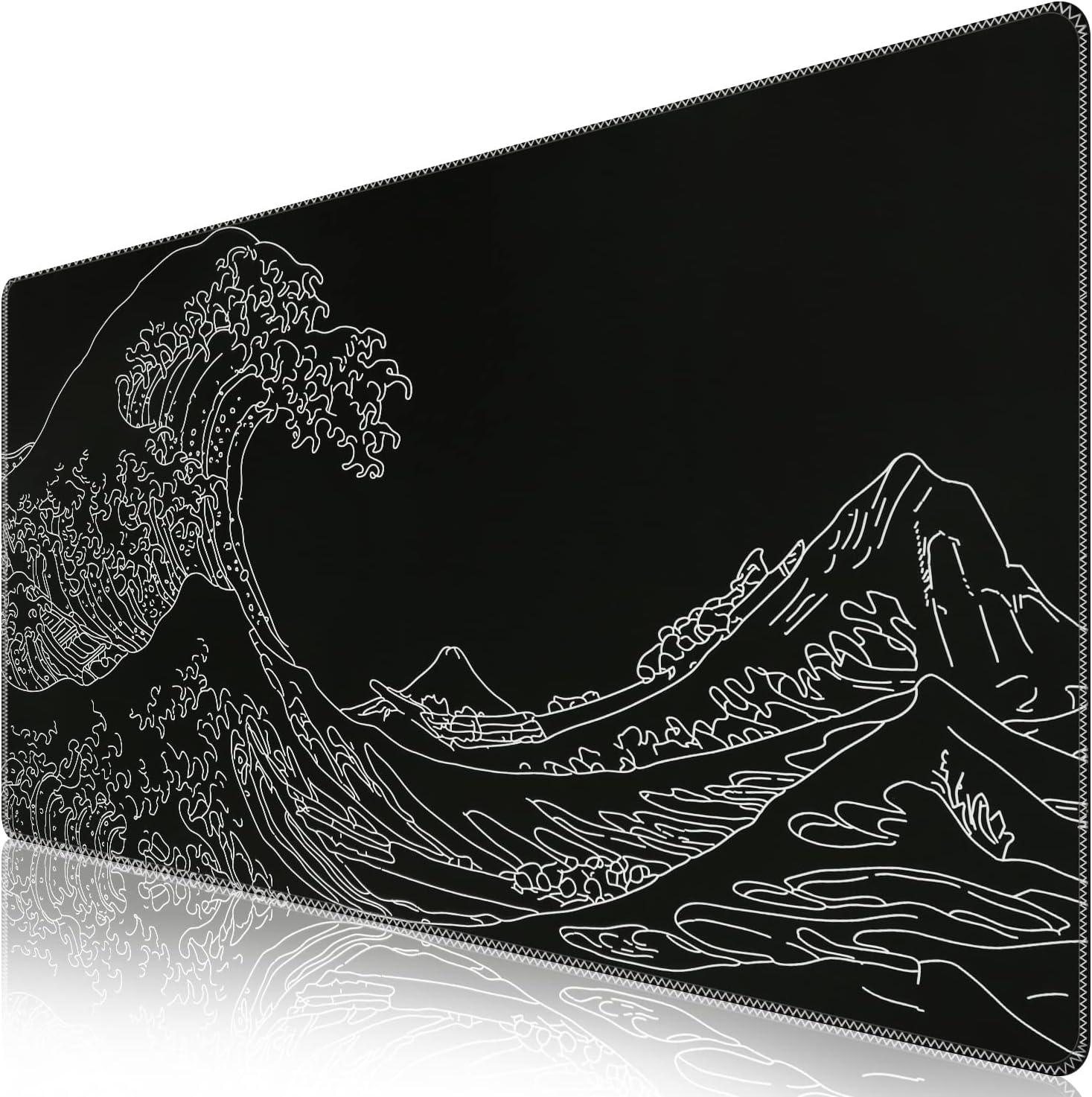 iCasso Black Gaming Mouse Pad, Large Gaming Mousepad, XXL Big Rubber Base Mouse Mat with Stitched Edges, Computer Keyboard Desk Pad for Work, Game, Office, Home - Black Wave of Kanagawa