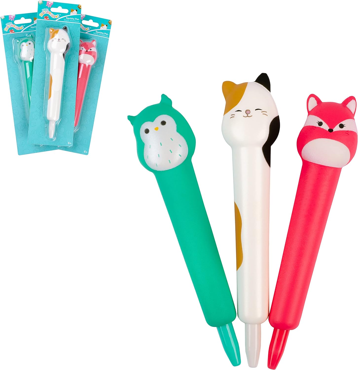 Fashion Angels Squishmallows Fidget Pen 3 Pack - Squishmallows Winston The Owl, Cam The Cat and Fifi The Fox Pen Set - Ages 6 and up