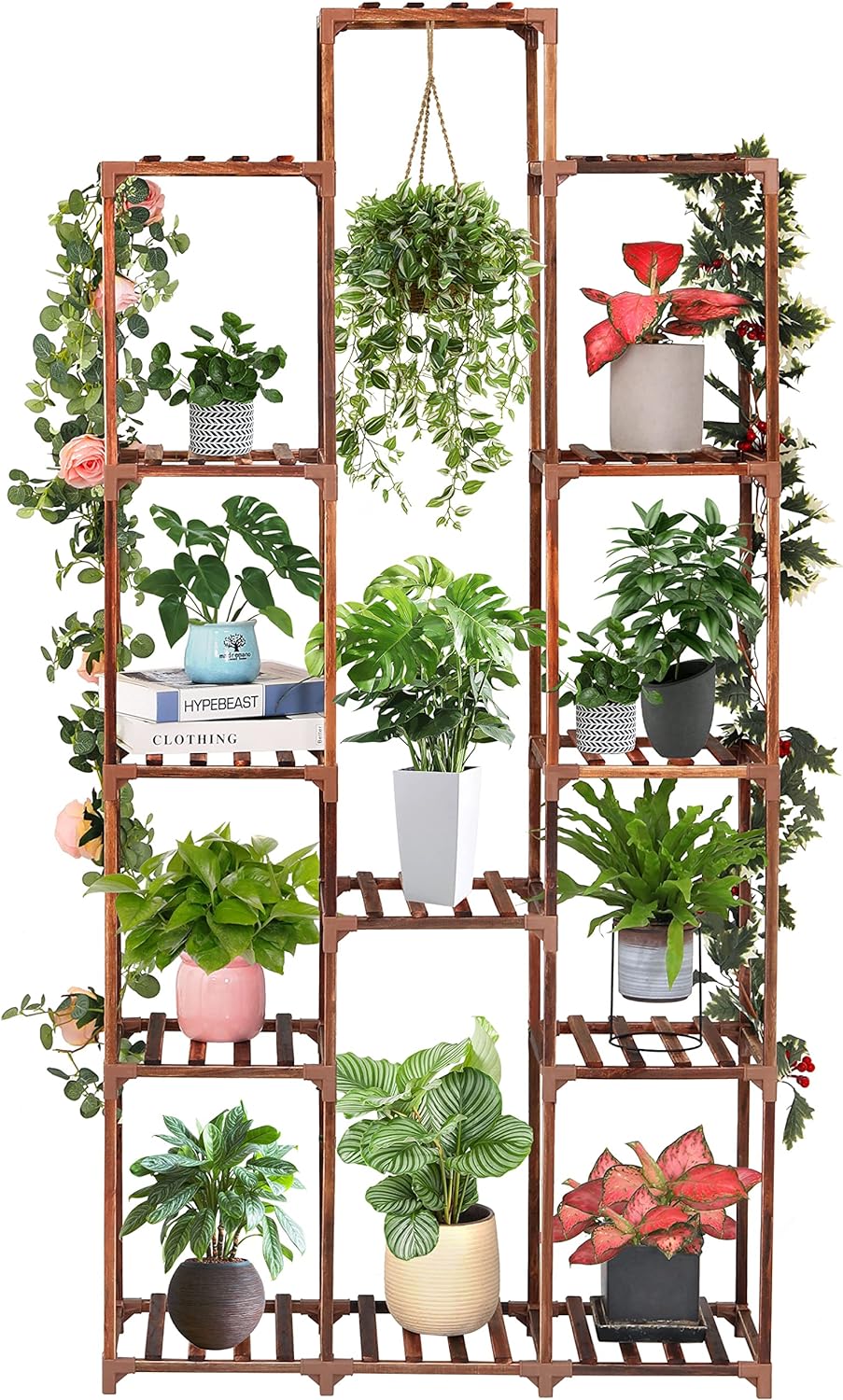 XXXFLOWER Plant Stand Indoor Outdoor 13 Tiers Wood Plant Shelf for Multiple Plants Large Plant Rack for Window Garden Balcony Patio Porch Living Room