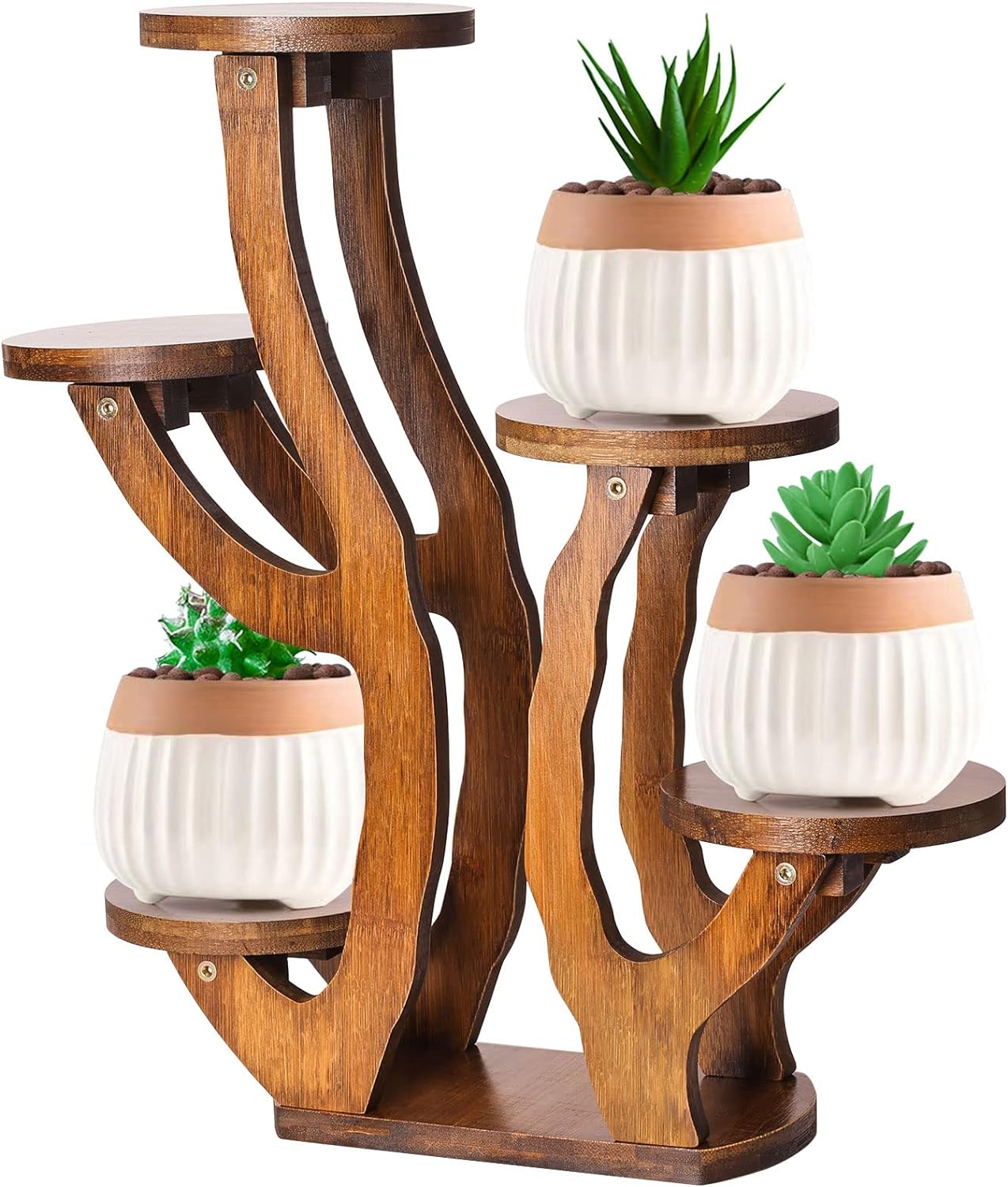 XXXFLOWER Tiered Plant Stands Succulent Pot Small Plant Shelf Stand for Indoor Plants Mini Wooden Corner Display Rack for Tabletop Windowsill Flower Shelf Garden Home Office Desk Dcor Brown