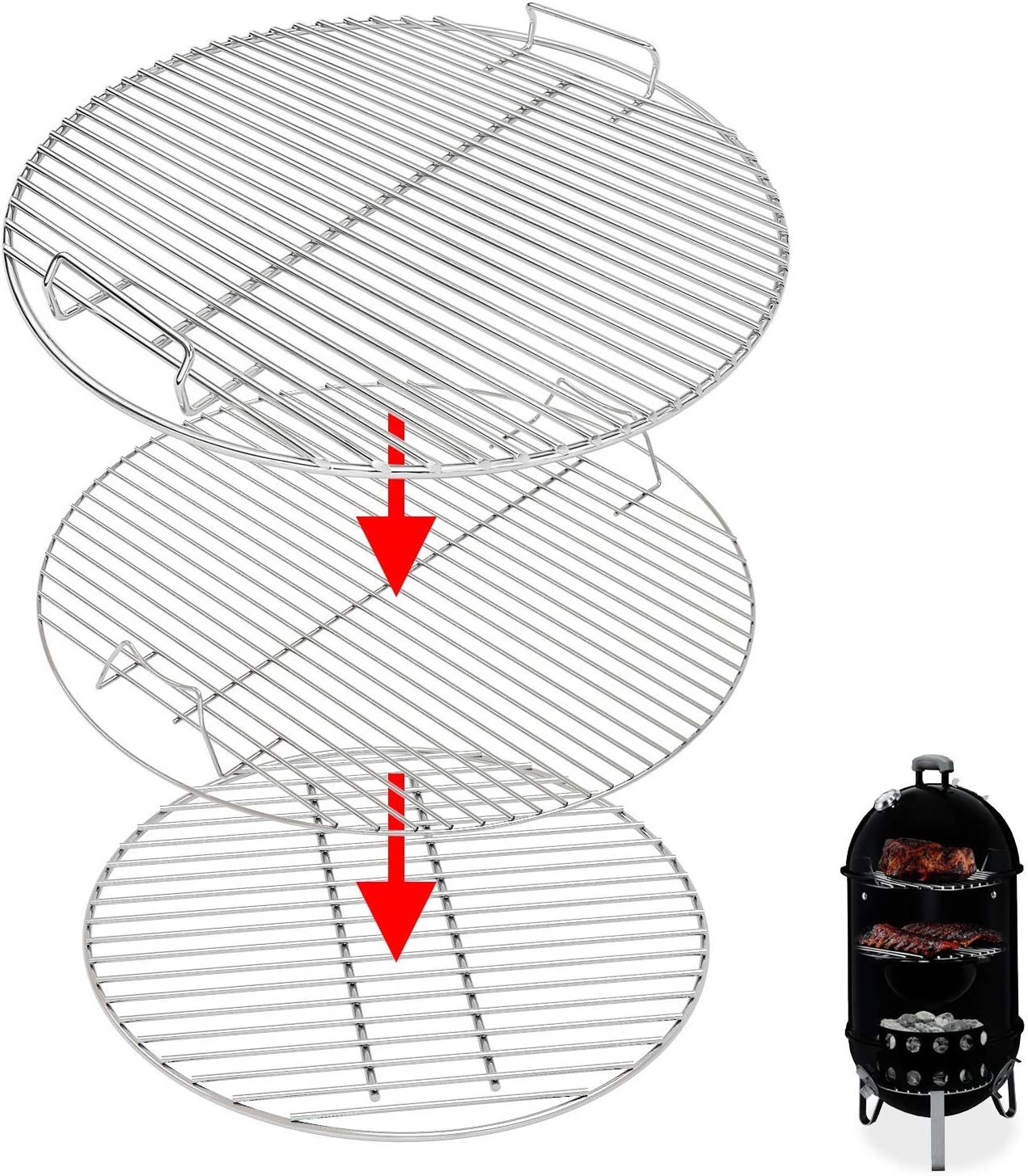 Uniflasy 7432 Upper Cooking Grate 85042 Lower Grate 63013 Charcoal Grates for Weber Charcoal Grill 18/18.5 Inch Smokey Mountain Cooker, 2 Cooking Grate and 1 Charcoal Grate 3 Pack