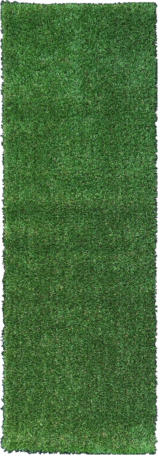 Waterproof Solid Grass Design Indoor/Outdoor 3x10 Modern Outdoor Artificial Grass Runner Rug for Backyard, Patio, Garage, 2'7 x 9'10, Green