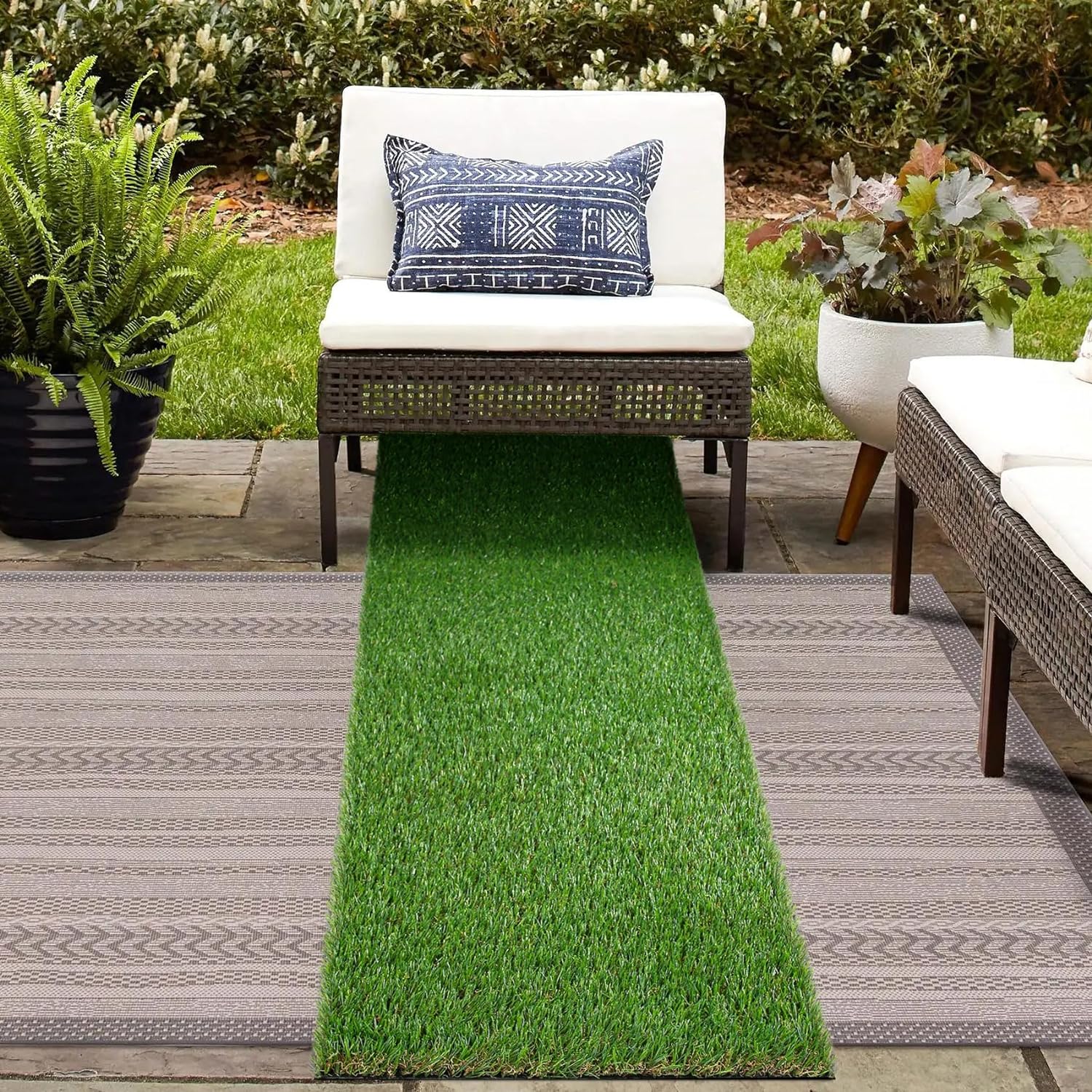 GLOBREEN 2X6 FT Artificial Turf Grass Runner Rug, Thick Realistic Fake Grass for Dogs, Patio, Balcony, Deck Floor, Backyard, Lanscaping, Indoor Outdoor Garden Lawn Carpet, with Drainage Hole