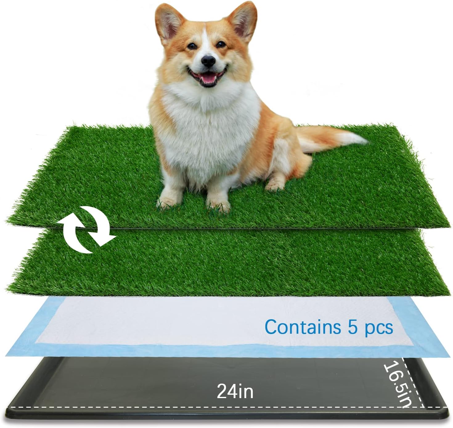 Oiyeefo Dog Grass pad with Tray,24x 16.5 Indoor Dog Potty with 2 Fake Grass-5 Disposable Puppy Pads,for Puppy Training Apartment,Apartment Use