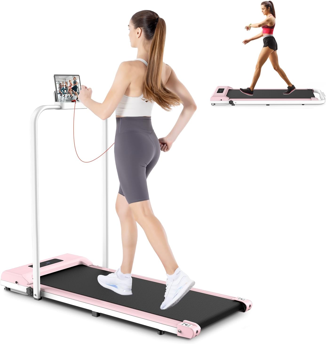 Foldable Treadmill Walking Pad Under Desk, 2.5HP Folding Treadmill with Handle for Office & Home, Quiet & Installation-Free with 0.6-6.2MPH, 300 Lb Capacity, Safety Lock, LED Display