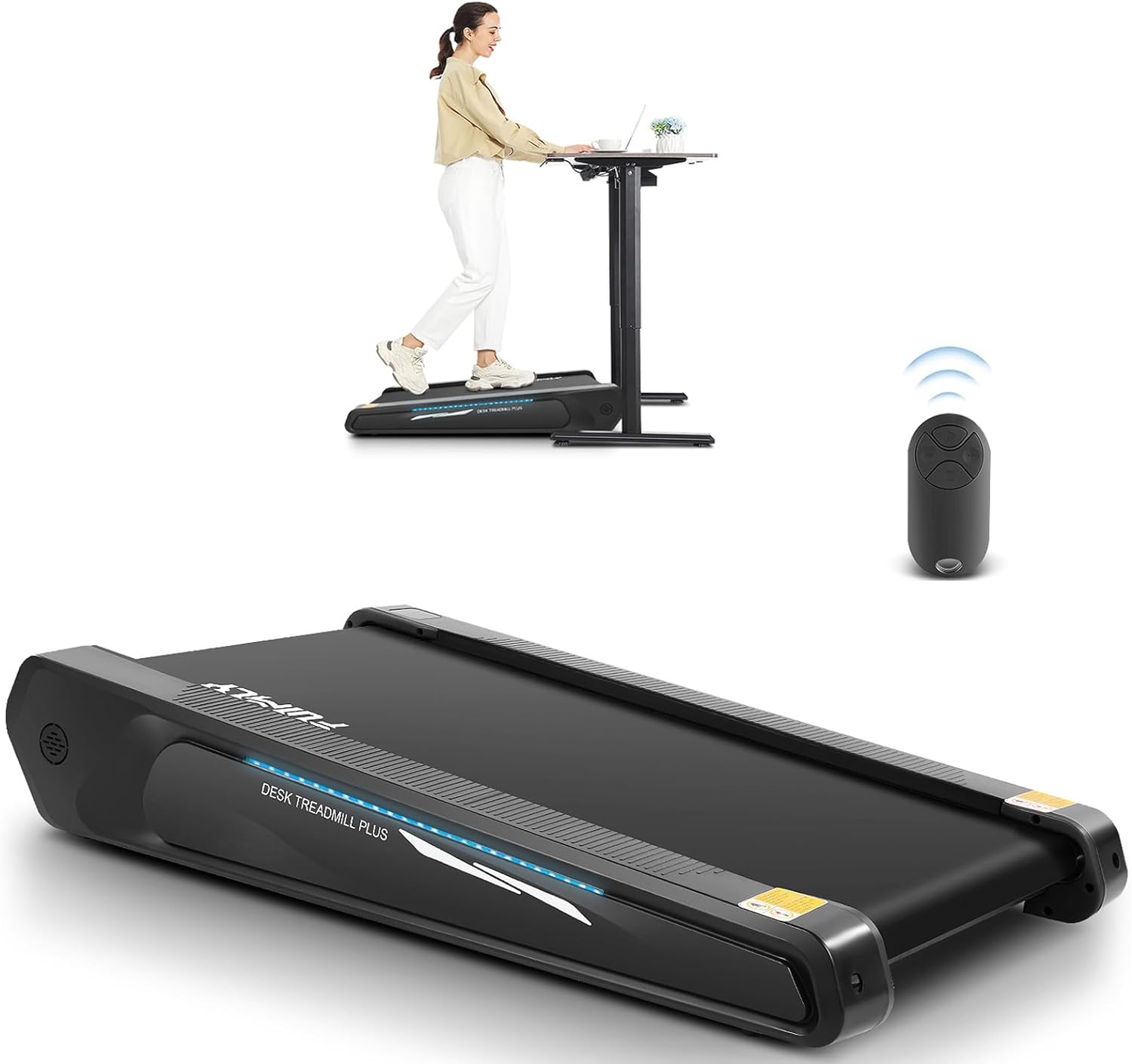 Walking Pad Treadmill with Incline 2.5HP Under Desk Treadmill, Small Treadmills for Home Office with 5% Incline | Smart Remote Control | LED Display | Cool Lighting | Max 300lbs Weight Capacity