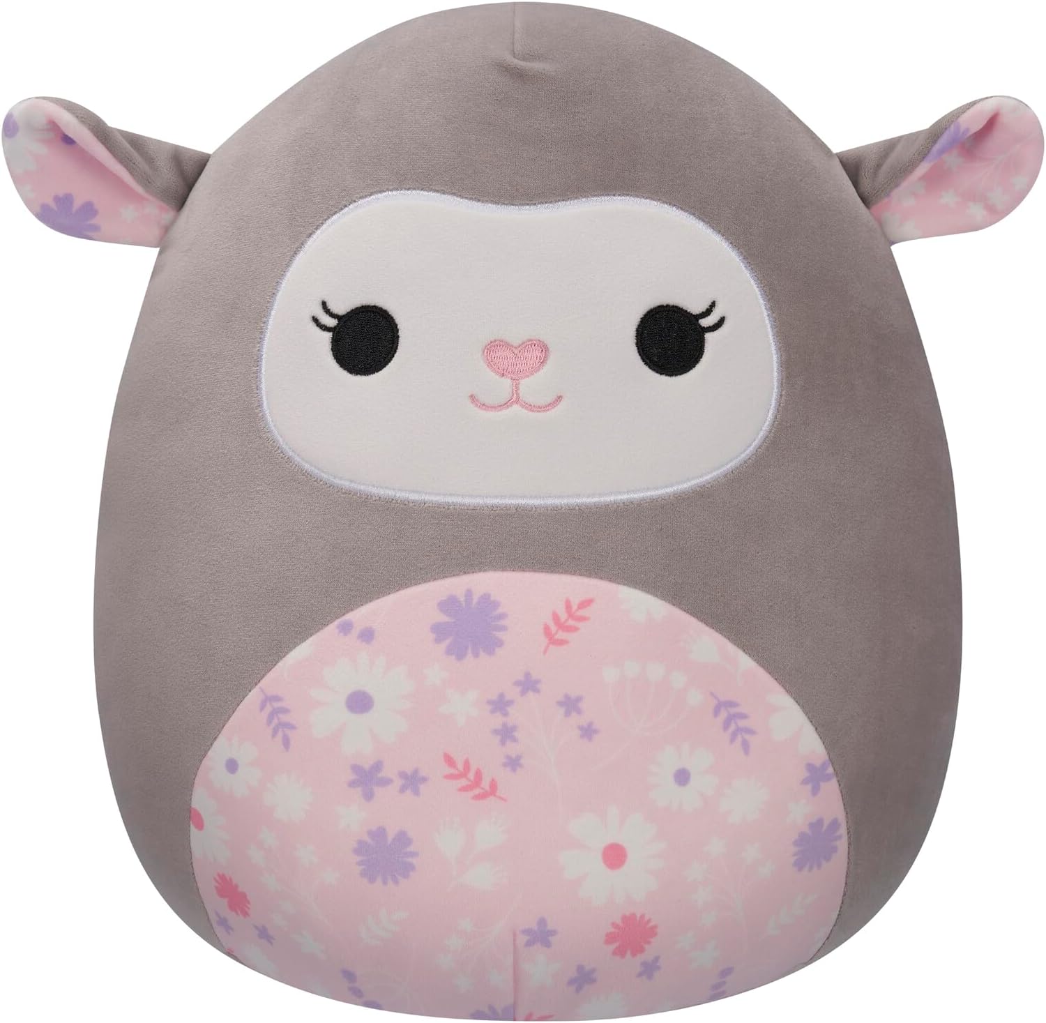 Squishmallows Original 12-Inch Elea Grey Lamb with Pink Floral Belly - Official Jazwares Plush