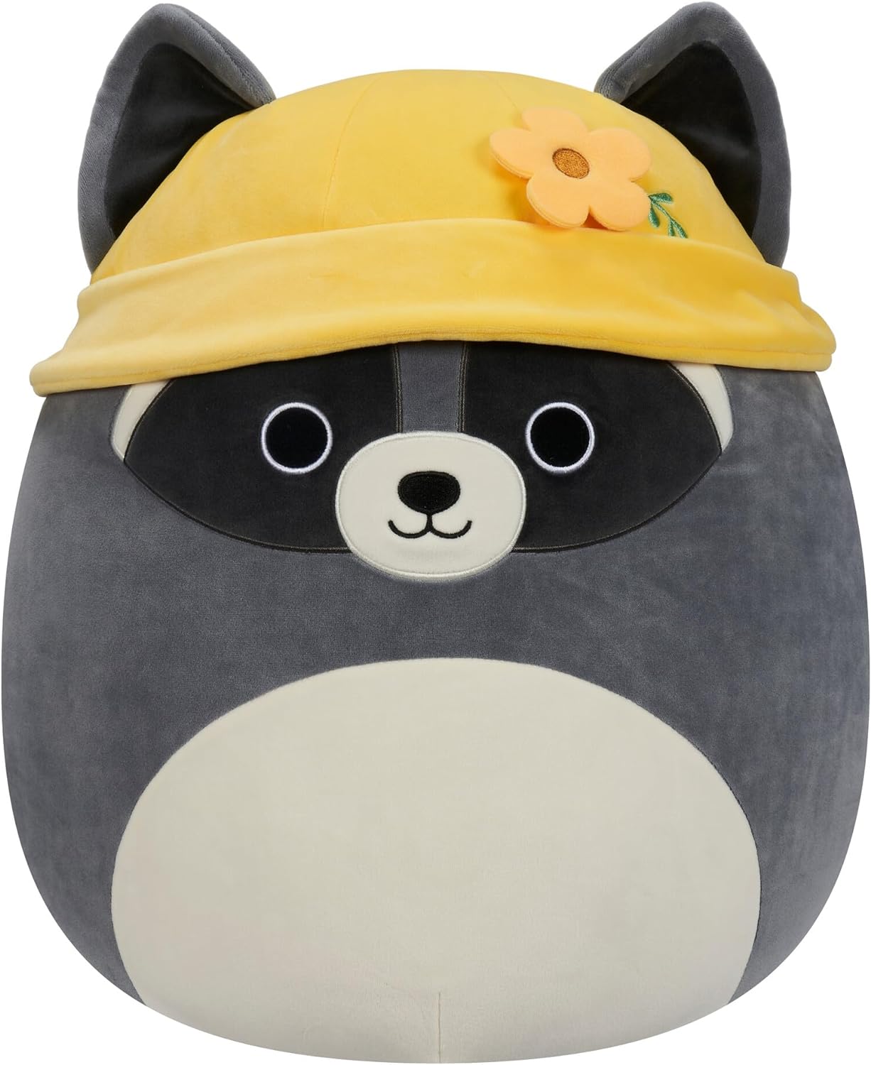 Squishmallows Original 14-Inch Rocky Grey Raccoon with Yellow Bucket Hat - Official Jazwares Large Plush