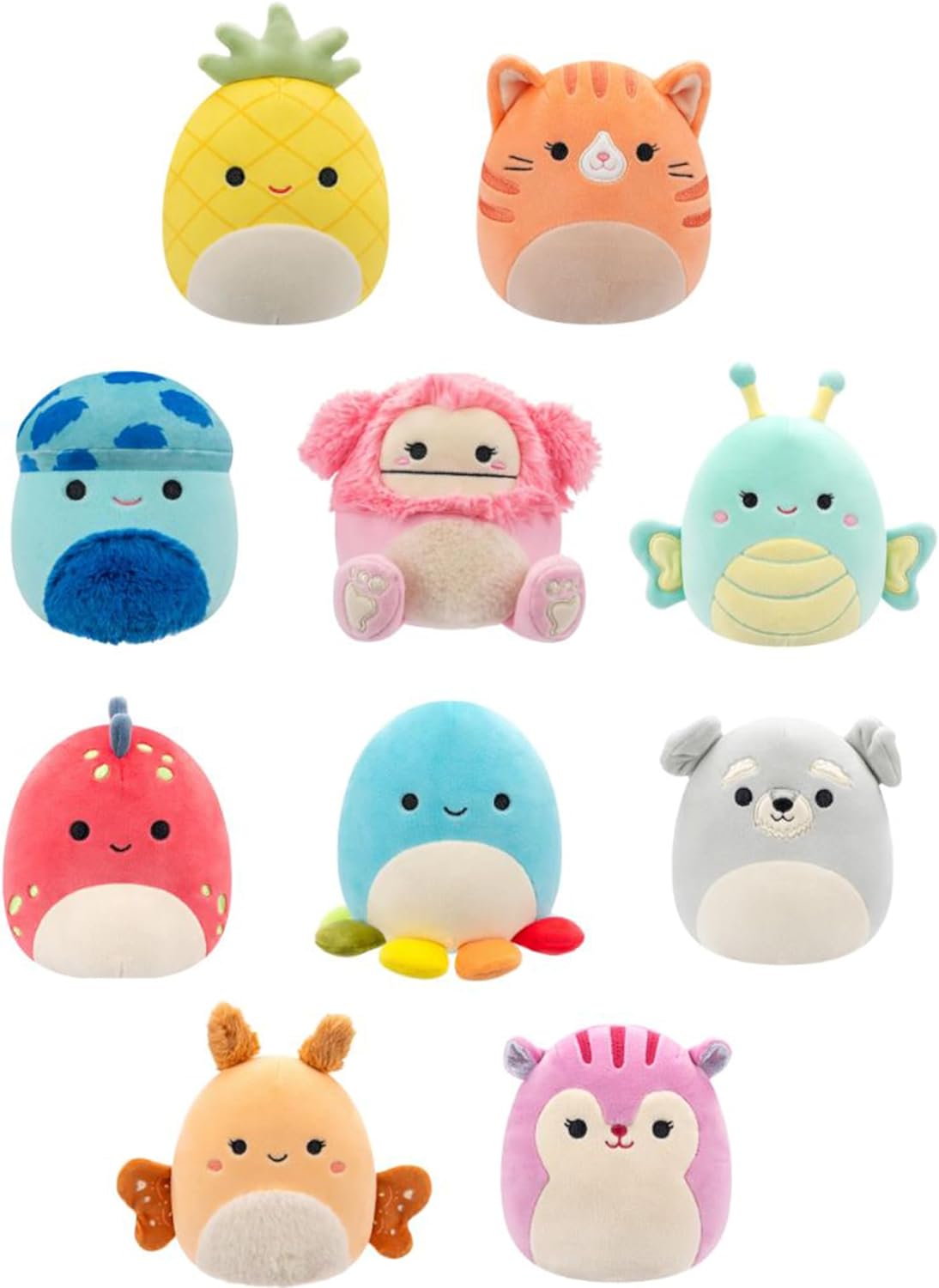 Squishmallows Original 5-Inch Plush 10-Pack - Gigi Tabby Cat, Dolan Dino, Brina Bigfoot, Maui Pineapple, Amal Moth, and More - Ultrasoft Official Jazwares Plush