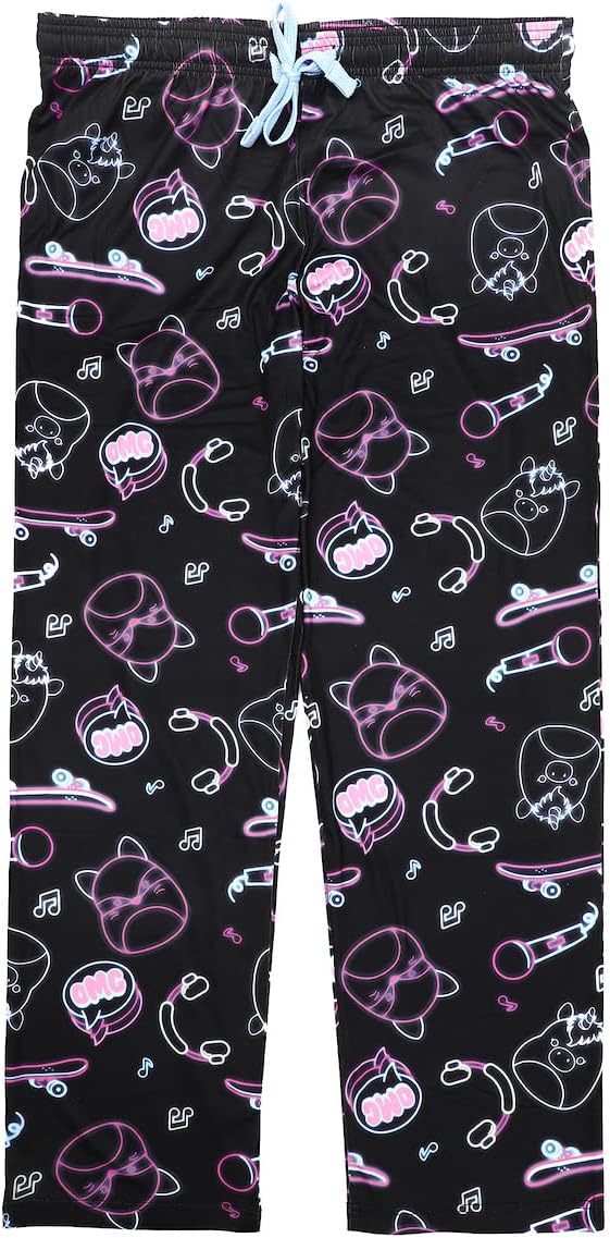 Squishmallows Neon Line Art AOP Women' Black Sleep Pajama Pants