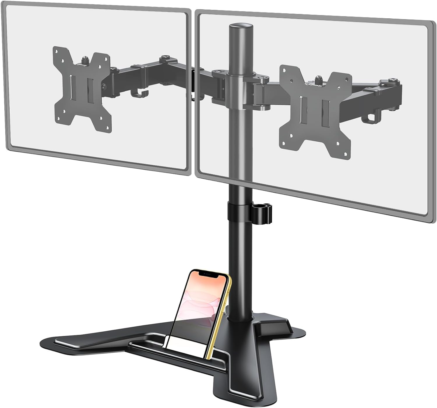 GREAT MOUNT FOR THE PRICE. PRETTY FIRM AND STABLE. THE ONLY ISSUE I RAN INTO WAS THE HARDWARE DIDNT WORK ON MY MONITORS SO I ORDERED ANOTHER KIT. BUT NOT A BIG DEAL.