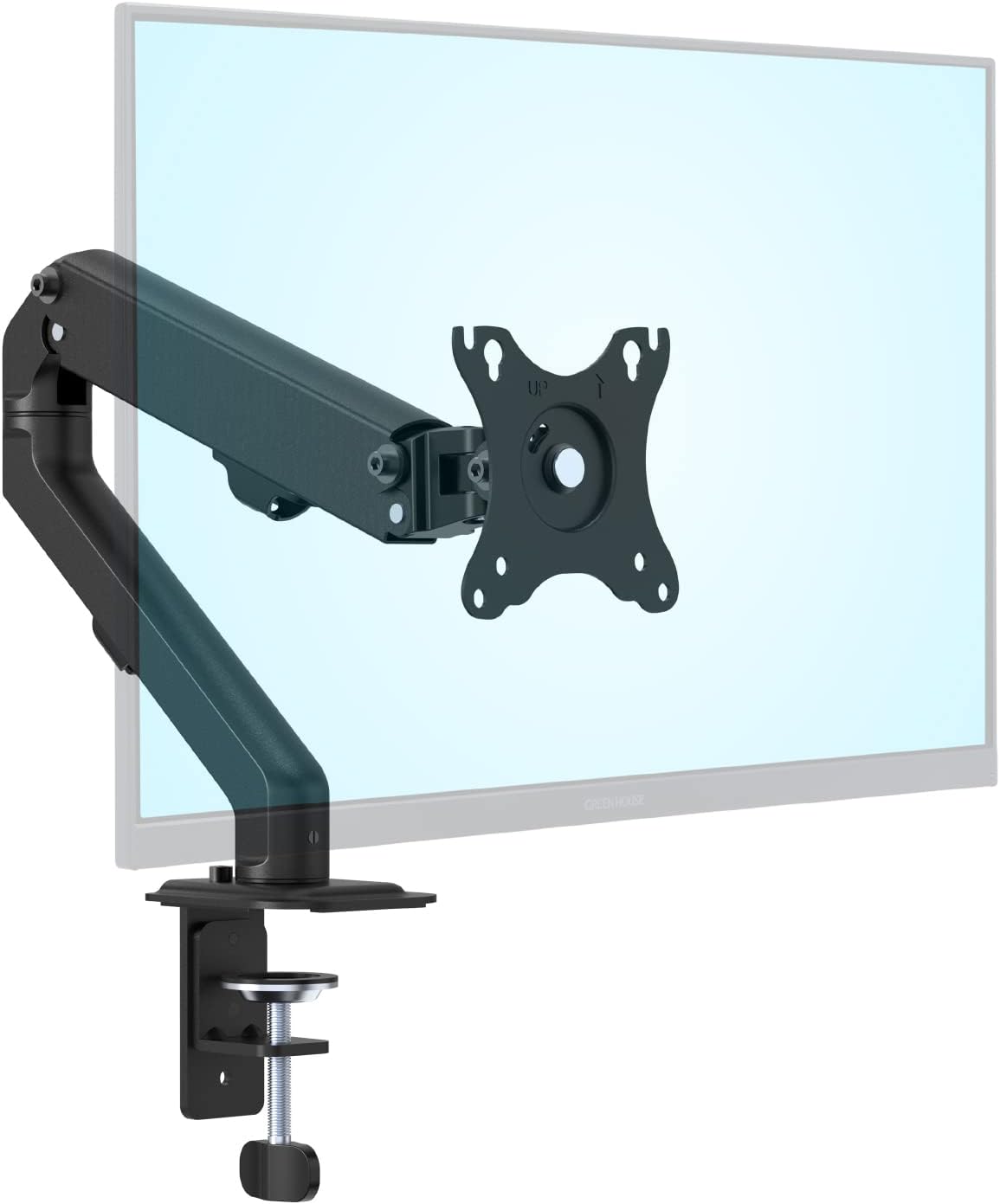 GREEN HOUSE Single Monitor Mount, Adjustable Mechanical Monitor Arm, Swivel Vesa fits for 17-27 inch, max Load 15.5 lbs GH-UAMDF1-BK