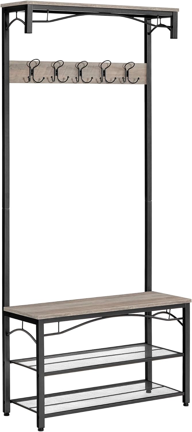 VASAGLE Shoe Bench Rack, 3-Tier Storage Shelf for Entryway Hallway Living Room, Industrial Accent Furniture with Steel Frame, 12.6 x 31.5 x 70.3 Inches, Greige