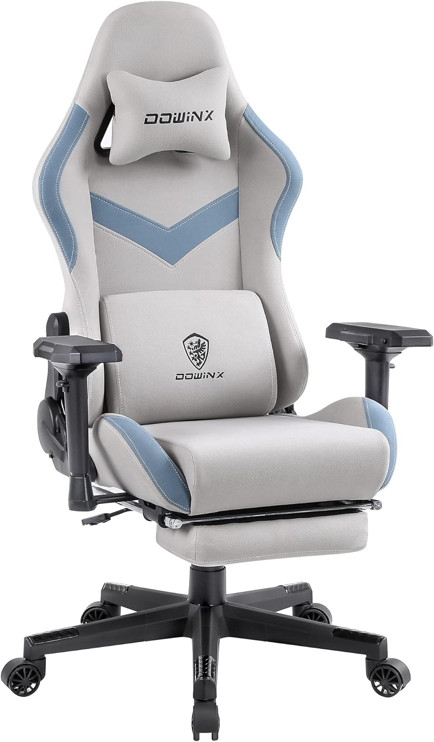 Dowinx Gaming/ Office Chair Breathable Fabric with Pocket Spring Cushion and 4D Armrests, High Back Ergonomic Computer Chair with Massage Lumbar Support Task Chair with Footrest Grey