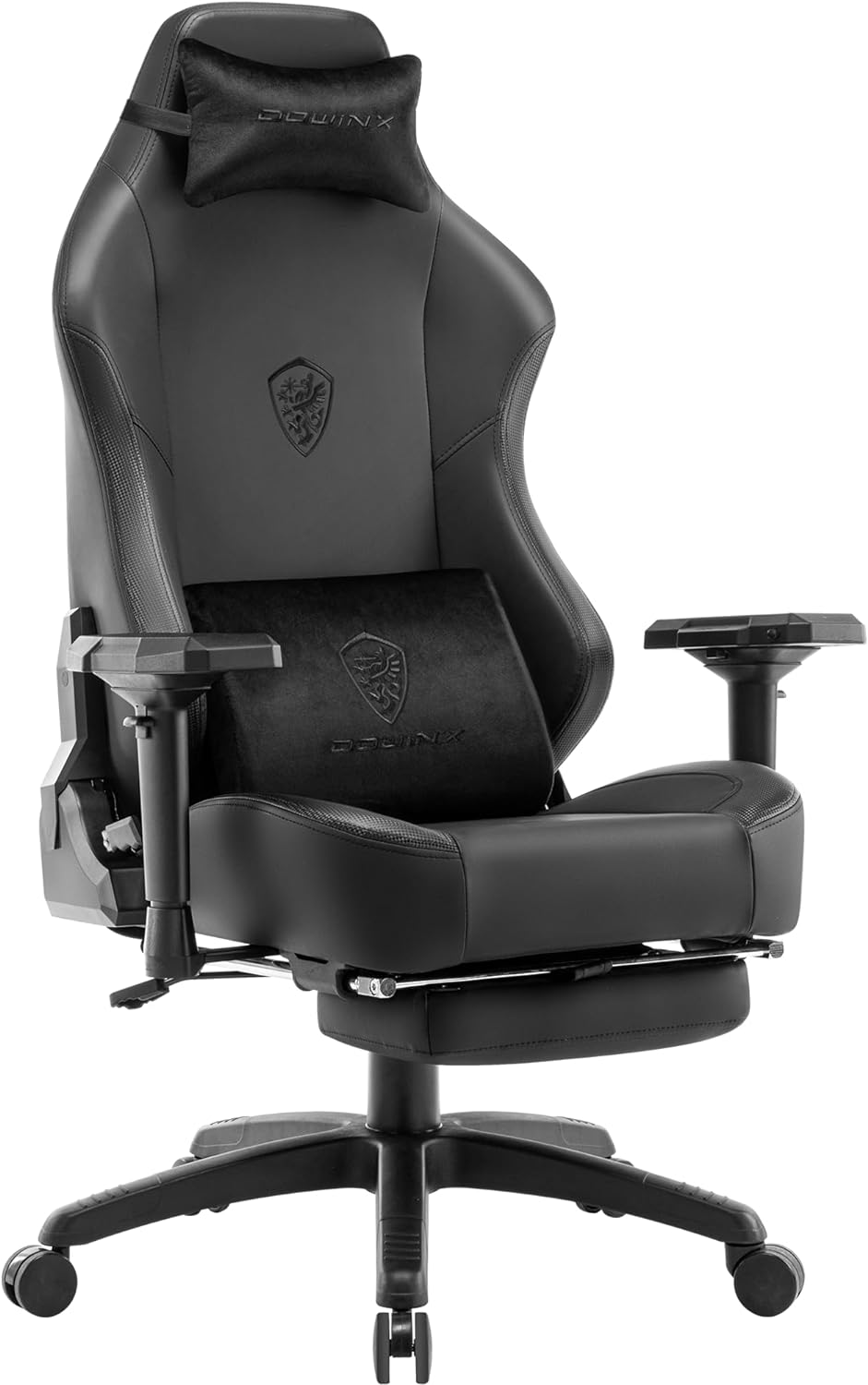 Dowinx Big and Tall Gaming Chair with 4D Armrest and Footrest, High Backrest Office Game Chair with Suede Headrest and Lumbar Support, Pu Leather Ergonomic Computer Chair 400LBS, Black