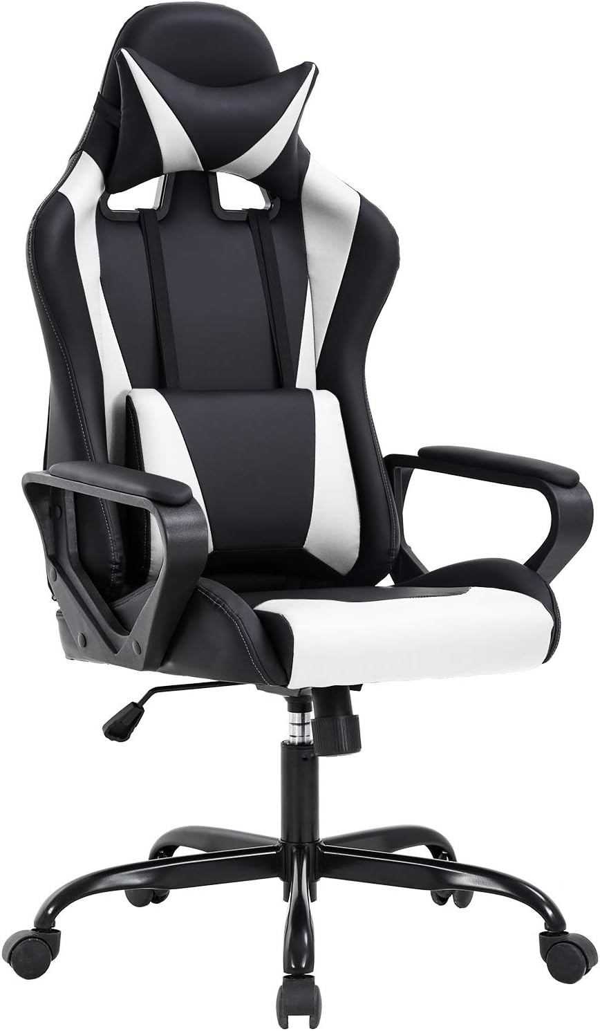 BestOffice High-Back Gaming Chair PC Office Chair Computer Racing Chair PU Desk Task Chair Ergonomic Executive Swivel Rolling Chair with Lumbar Support for Back Pain Women, Men,White