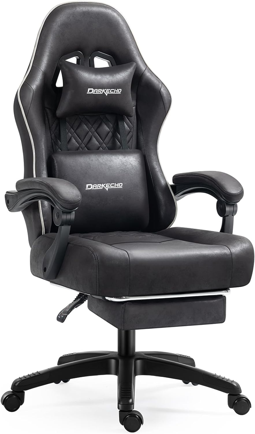 Darkecho Gaming Chair Fabric with Pocket Spring Cushion,Massage Office Chair with Footrest and Linkage Armrests,Ergonomic Adjustable Desk Computer Chair with Headrest and Lumbar Support Black