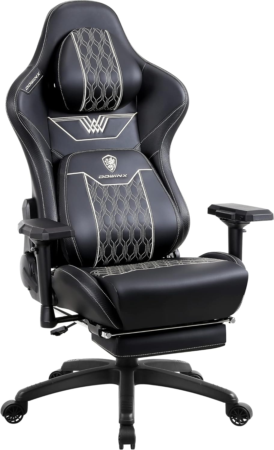 Dowinx Big and Tall Gaming Chair with Footrest, High Back Ergonomic Office Chair with Comfortable Headrest and Lumbar Support, 4D Armrests Computer Chair for Adults, Pu Leather, Black