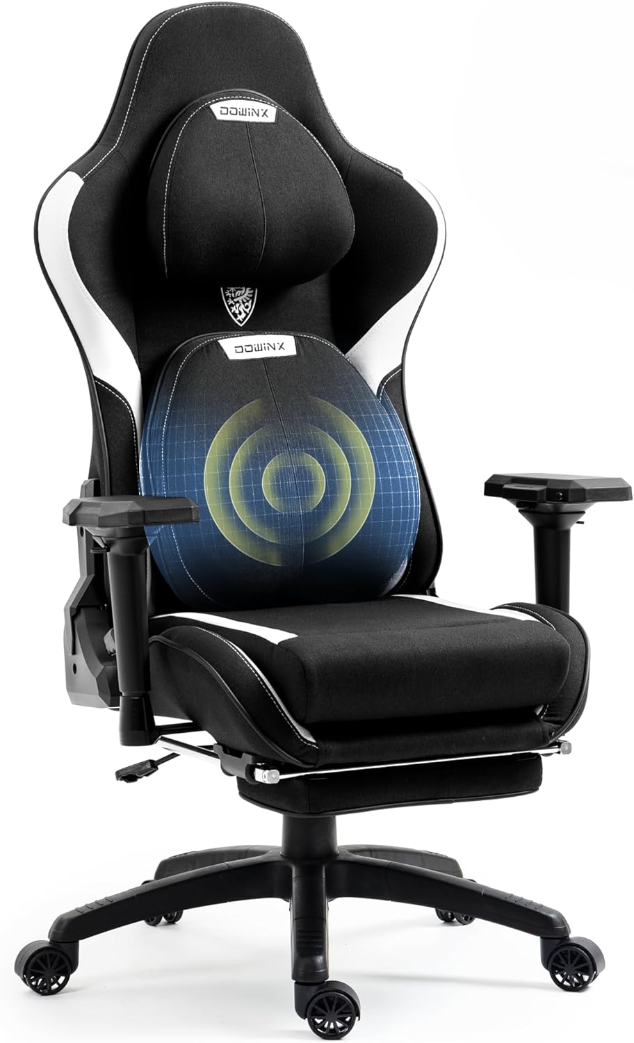 Dowinx Gaming Chair Fabric with Adjustable Cushion and Headrest, Ergonomic Office Chair Lumbar Support Massage for Adults, Game Computer Chair with Footrest and 4D Armrest, 400lbs, Black