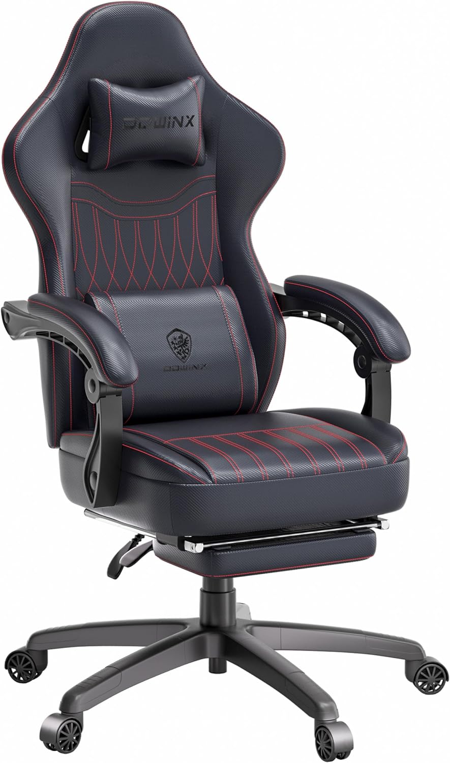 Dowinx Gaming Chair Breathable PU Leather Gamer Chair with Pocket Spring Cushion, Ergonomic Computer Chair with Massage Lumbar Support,Adjustable Swivel Task Chair with Footrest(Black)