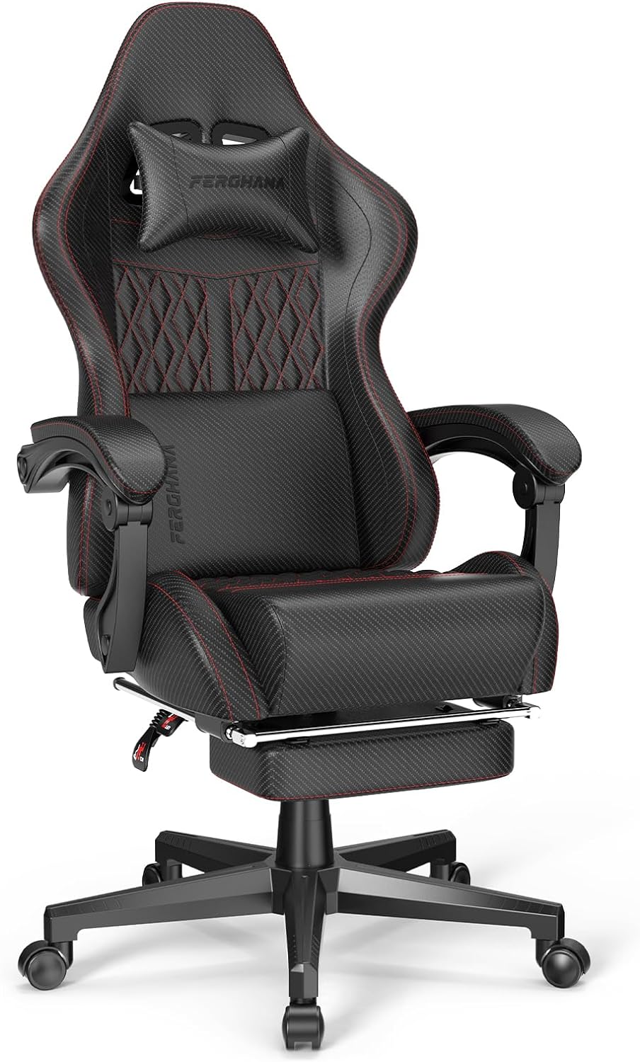 Ferghana Gaming Chair with Vintage PU Leather, High Back Gamer Chair with Massage, Ergonomic Computer Office PC Chair with Footrest for Adults, Racing Style Reclining Video Game Chair 350LBS(Black)