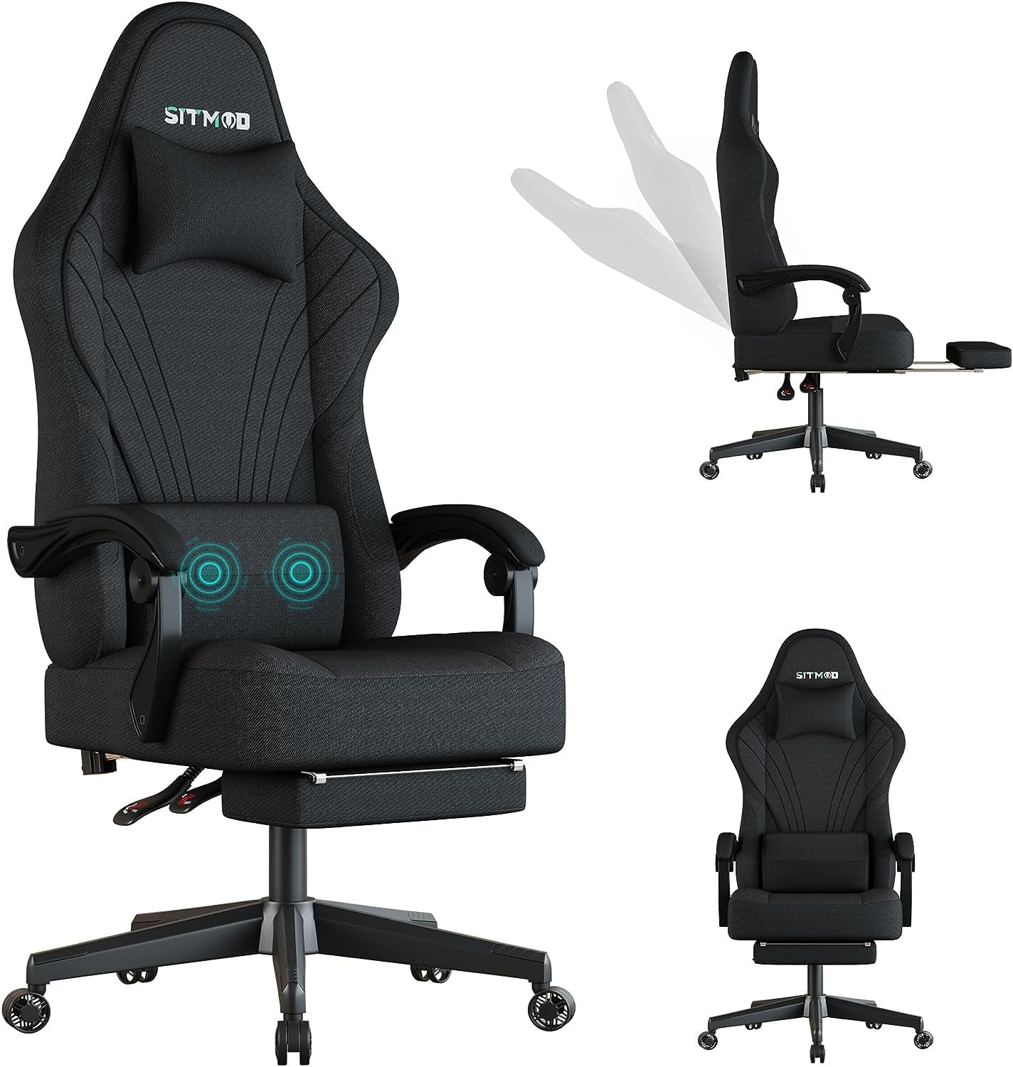 Ulody Gaming Chair,Big and Tall Gaming Chair with Footrest,Ergonomic Computer Chair,Fabric Office Chair with Lumbar Support,360 Degree Swivel and Height Adjustment,Video Gaming Chair for Adults-Black