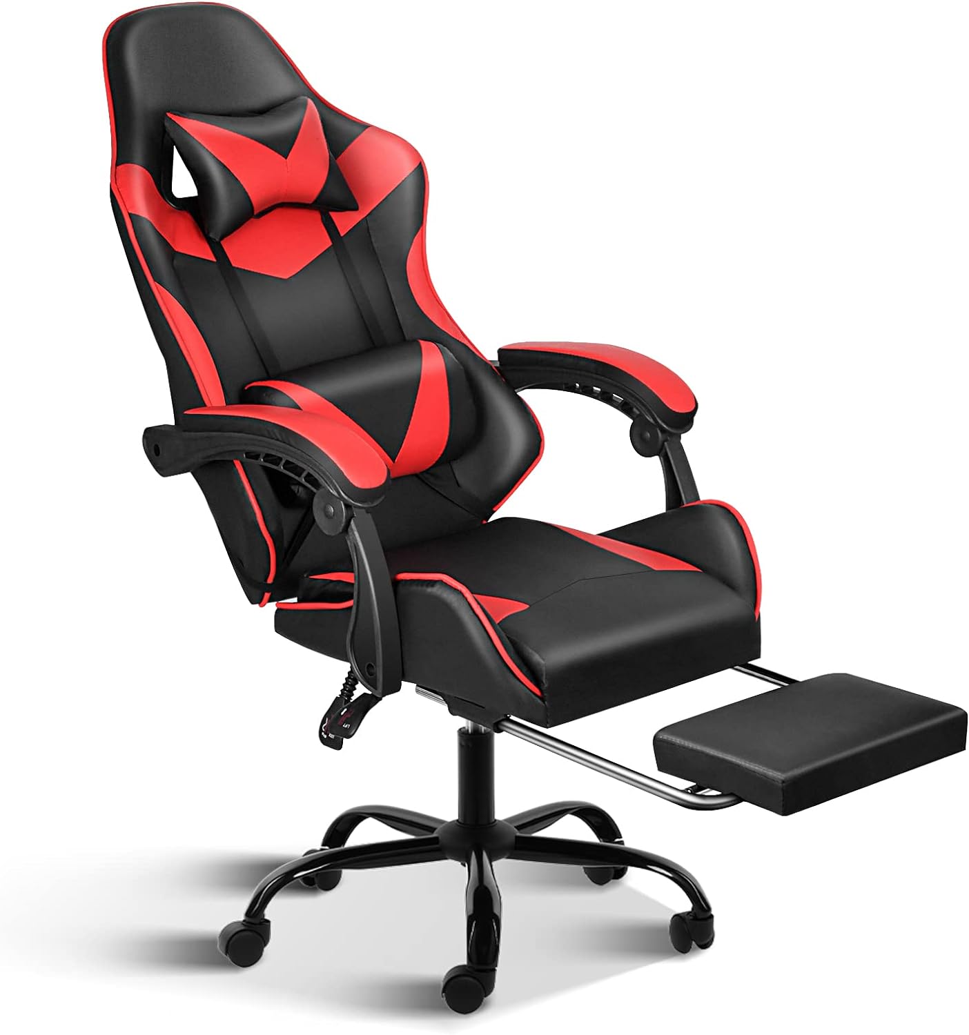 Gaming Chair, Backrest and Seat Height Adjustable Swivel Recliner Racing Office Computer Ergonomic Video Game Chair with Footrest and Lumbar Support, Red/Black