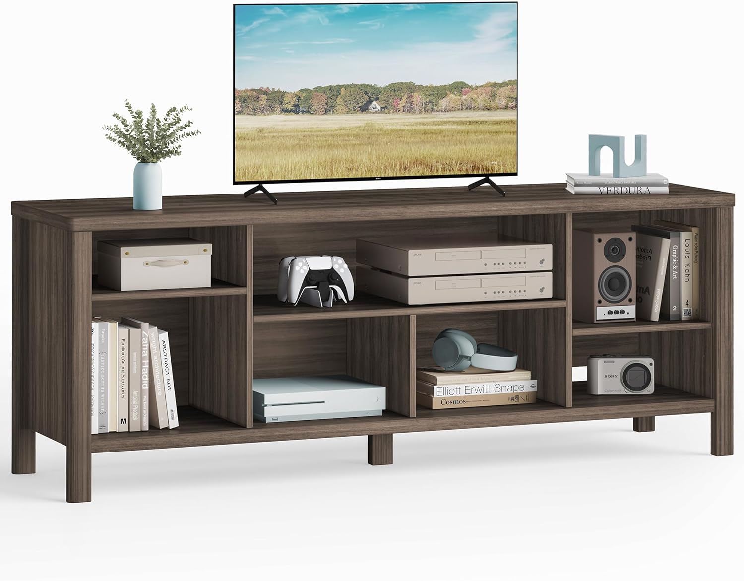 VASAGLE TV Stand for TVs up to 70 Inches, Entertainment Center with Storage Shelves, TV Console Table, Easy to Assemble, TV Cabinet for Living Room, Bedroom, Chestnut Brown ULTV114K01