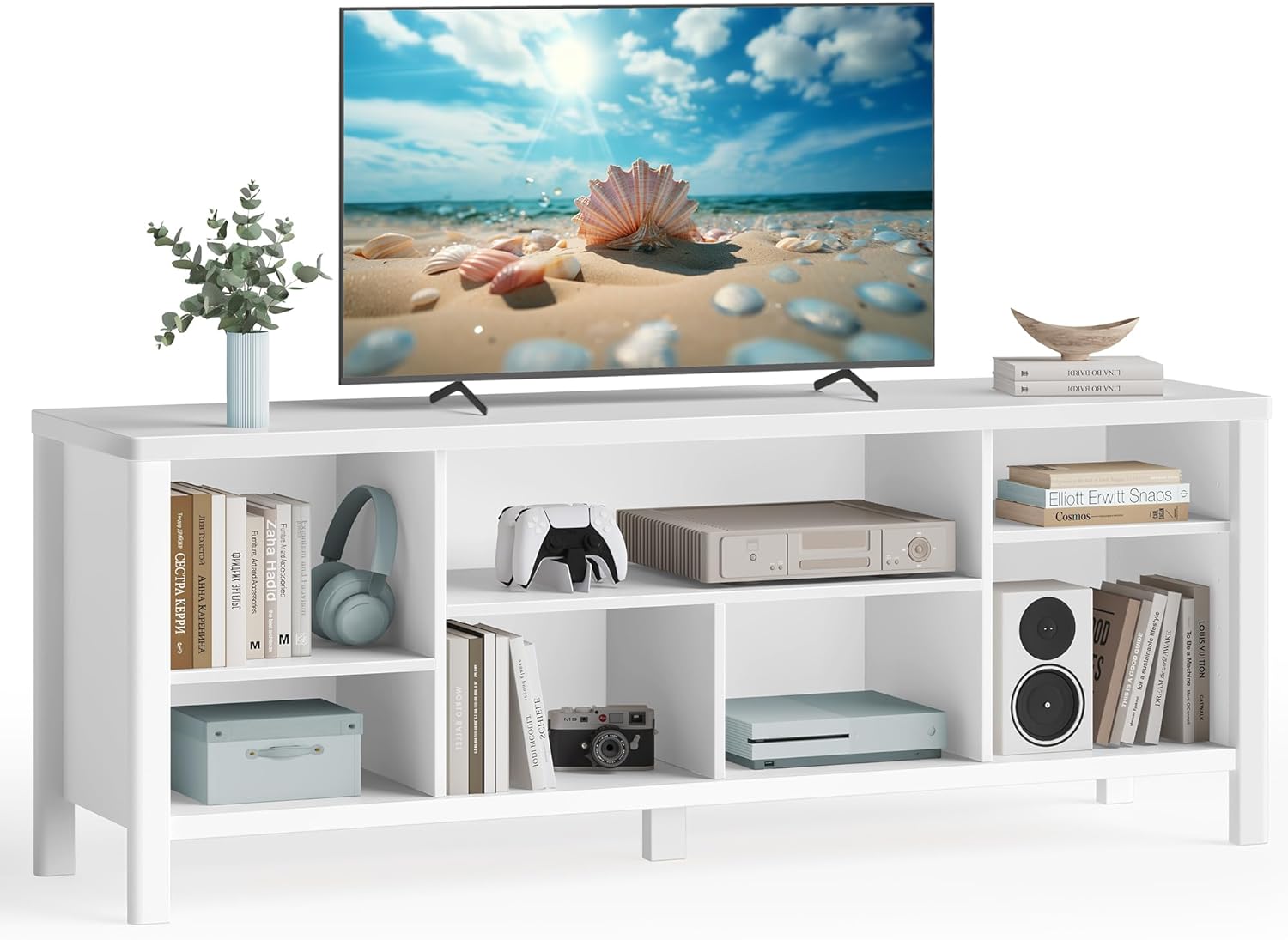 VASAGLE TV Stand for TVs up to 70 Inches, Entertainment Center with Storage Shelves, TV Console Table, Easy to Assemble, TV Cabinet for Living Room, Bedroom, Cloud White ULTV114W01