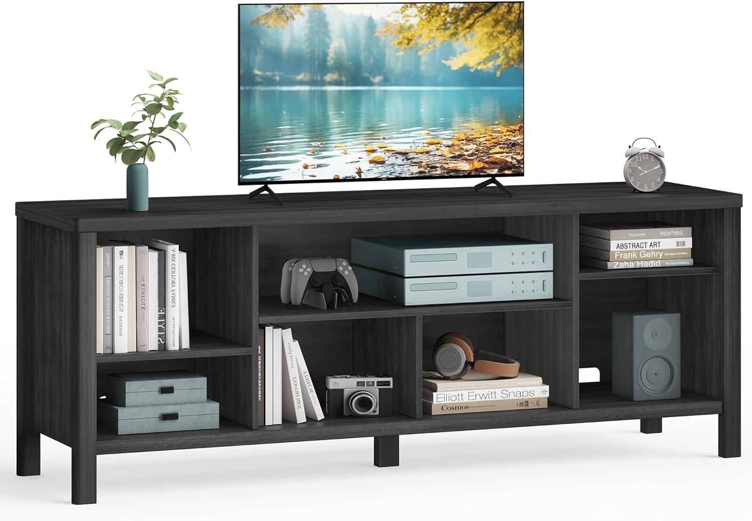 VASAGLE TV Stand for TVs up to 70 Inches, Entertainment Center with Storage Shelves, TV Console Table, Easy to Assemble, TV Cabinet for Living Room, Bedroom, Ash Black ULTV114B01