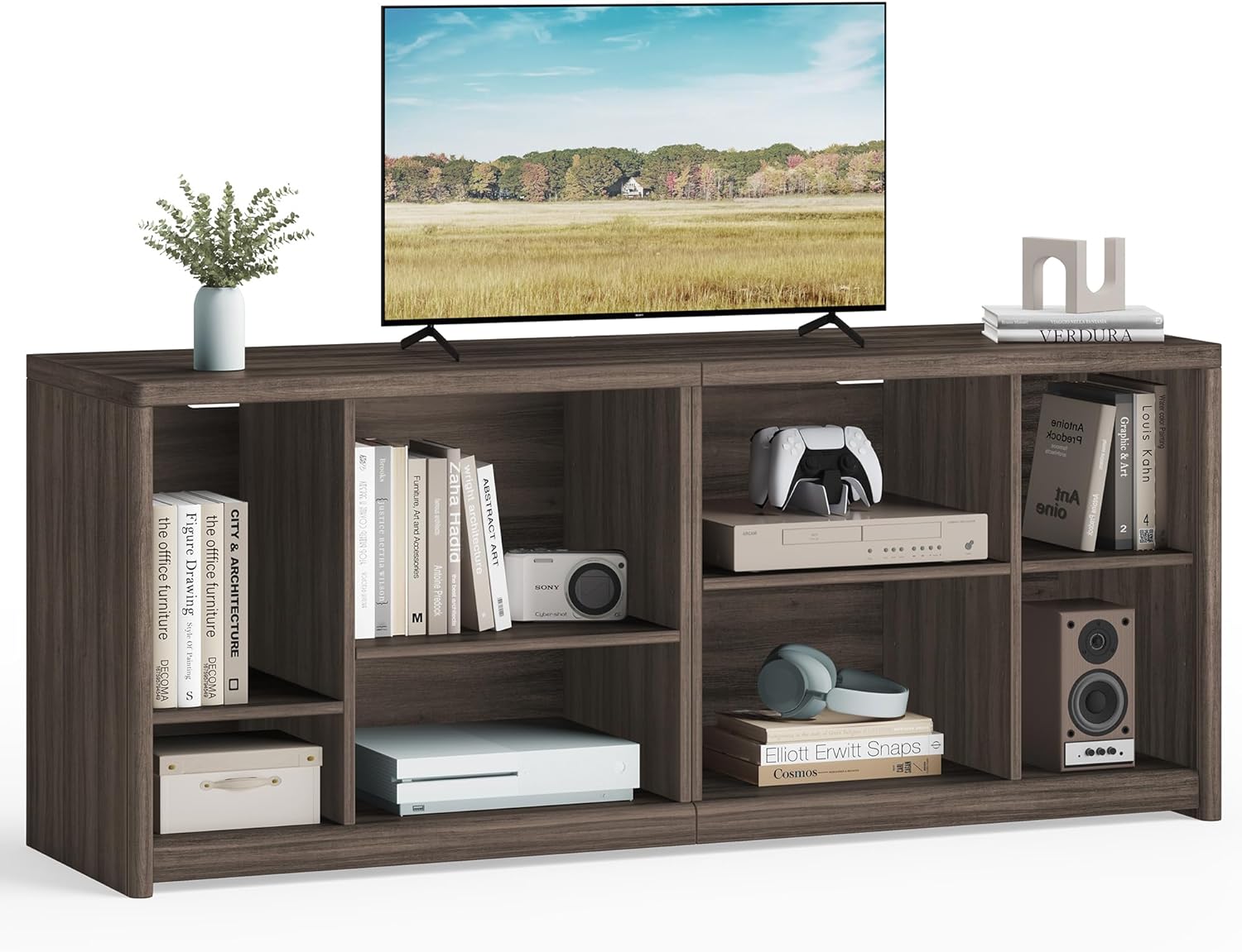 VASAGLE TV Stand for TVs up to 65 Inches, Entertainment Center with Storage Shelves, TV Console Table, Easy to Assemble, TV Cabinet for Living Room, Bedroom, Chestnut Brown ULTV111K01