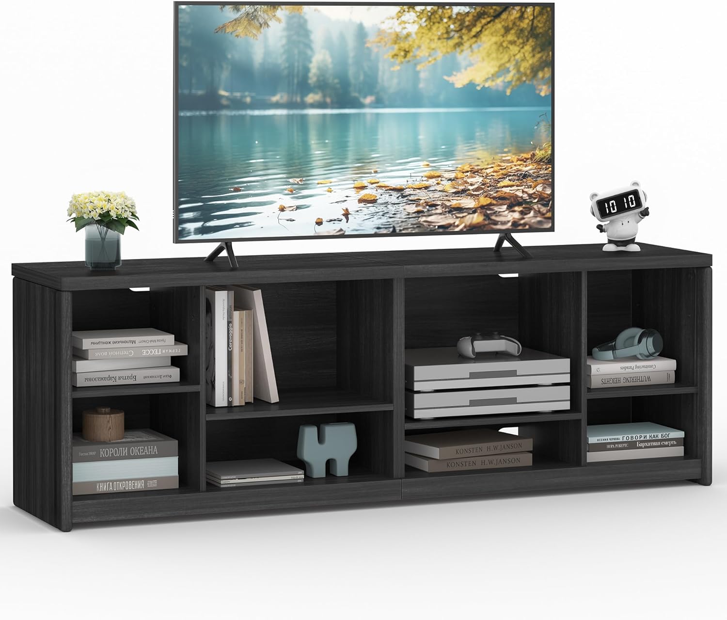 VASAGLE TV Stand for TVs up to 75 Inches, Entertainment Center with Storage Shelves, TV Console Table, Easy to Assemble, TV Cabinet for Living Room, Bedroom, Ash Black ULTV112B01