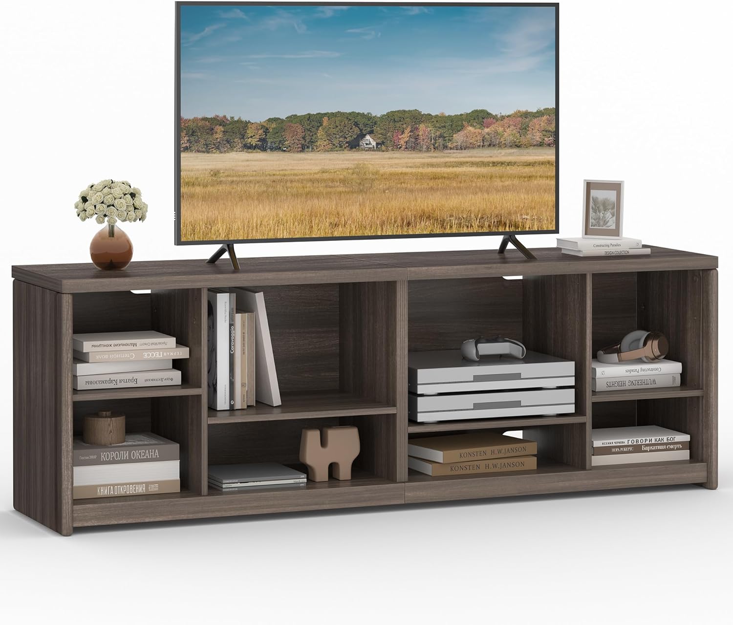 VASAGLE TV Stand for TVs up to 75 Inches, Entertainment Center with Storage Shelves, TV Console Table, Easy to Assemble, TV Cabinet for Living Room, Bedroom, Chestnut Brown ULTV112K01