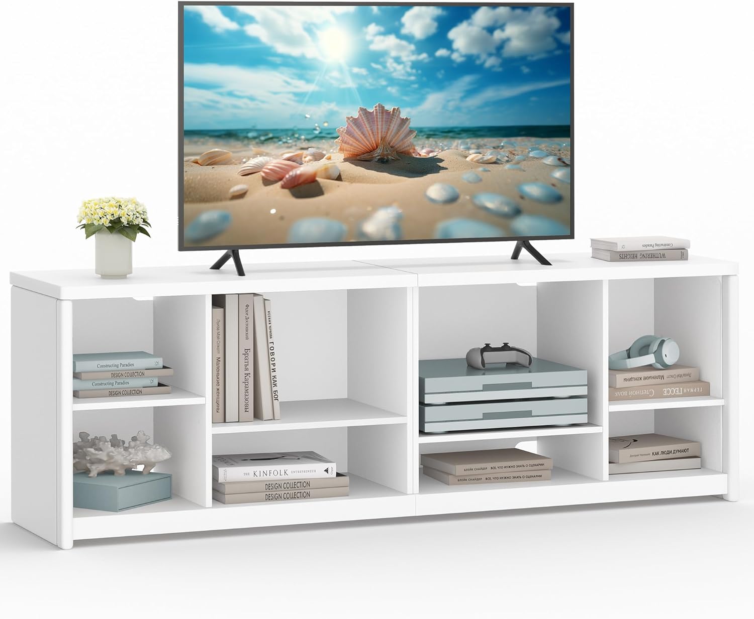 VASAGLE TV Stand for TVs up to 75 Inches, Entertainment Center with Storage Shelves, TV Console Table, Easy to Assemble, TV Cabinet for Living Room, Bedroom, Cloud White ULTV112W01