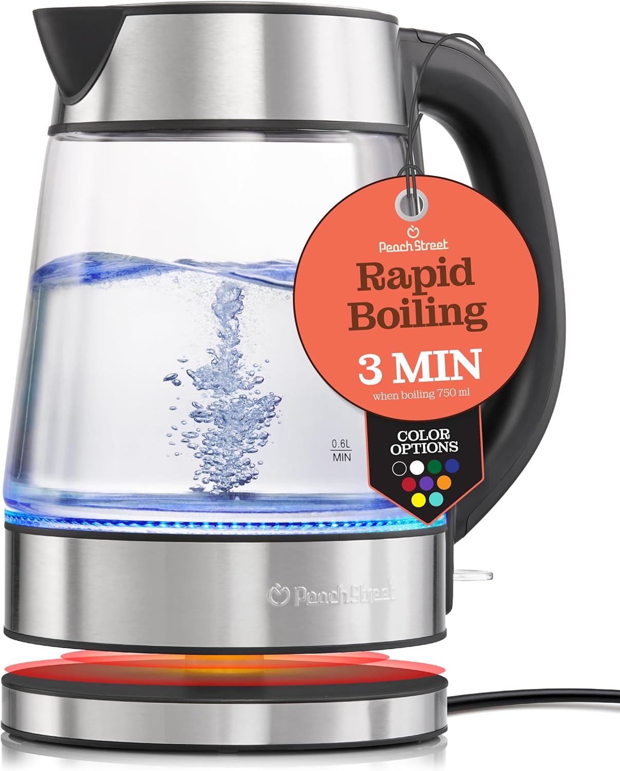 Speed-Boil Electric Kettle For Coffee & Tea - 1.7L Water Boiler 1500W, Borosilicate Glass, Easy Clean Wide Opening, Auto Shut-Off, Cool Touch Handle, LED Light. 360 Rotation, Boil Dry Protection