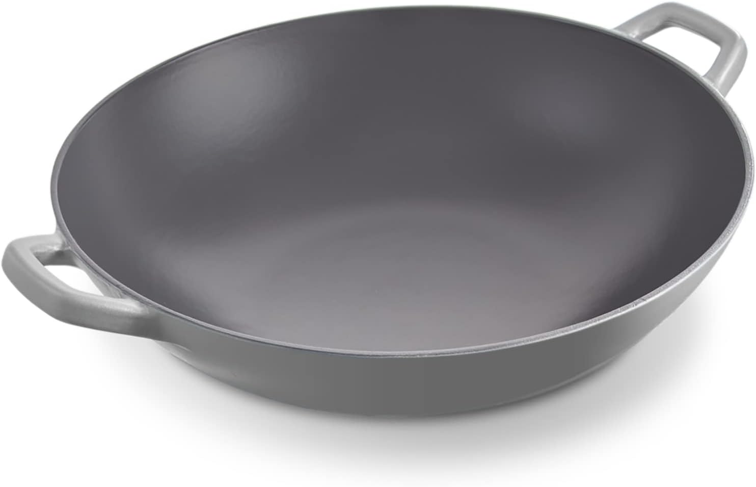 Zakarian By Dash 14 Nonstick Cast Iron Wok for Restaurant Quality Stir Fry, Seafood, Deep Frying, and Steaming - Grey