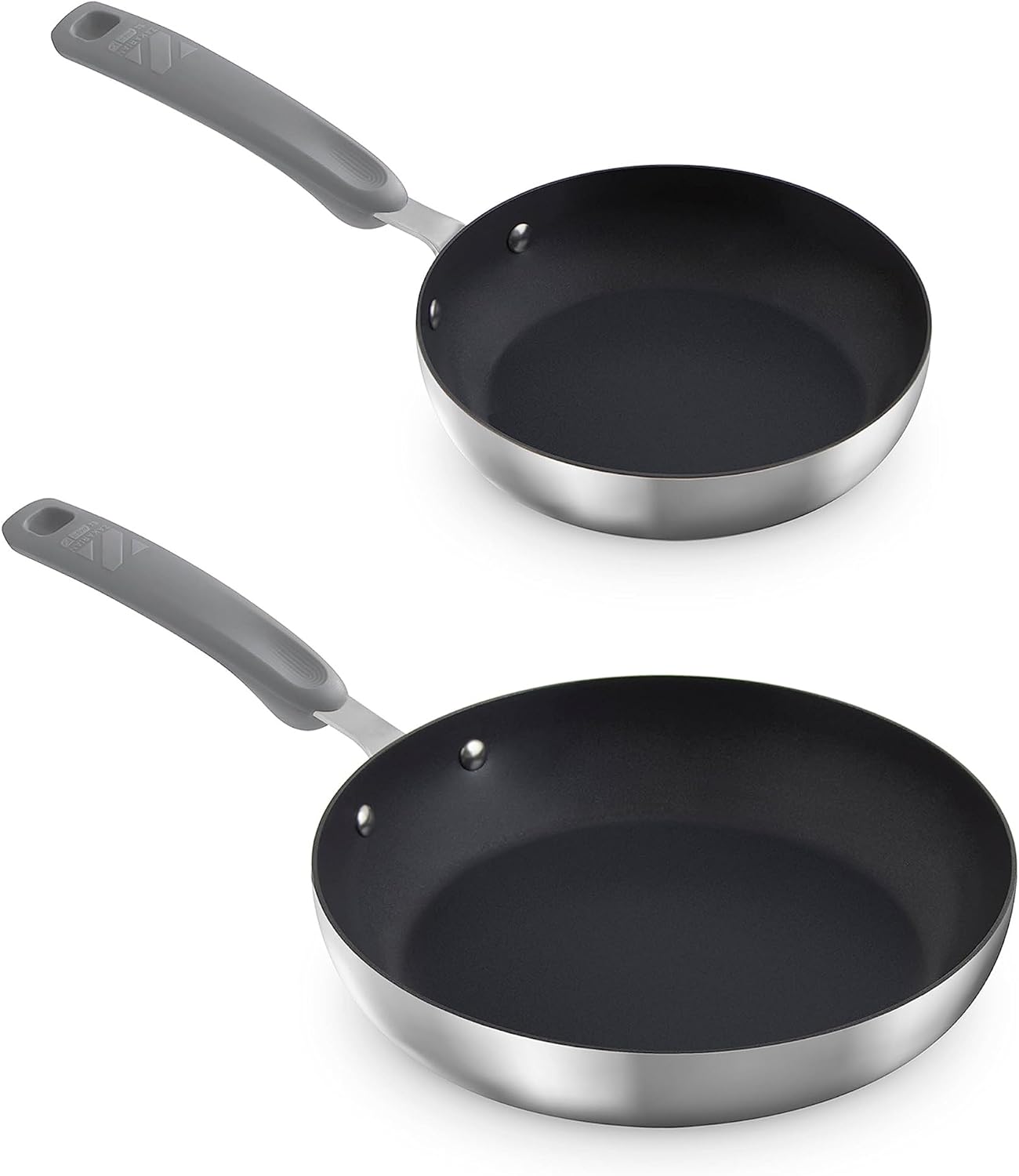 Zakarian by Dash TruPro Nonstick Stainless Steel 8 + 10 Fry Pan Set- Grey