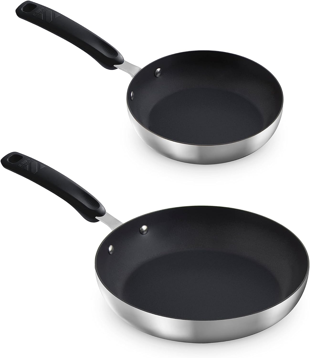 Zakarian by Dash TruPro Nonstick Stainless Steel 8 + 10 Fry Pan Set- Black